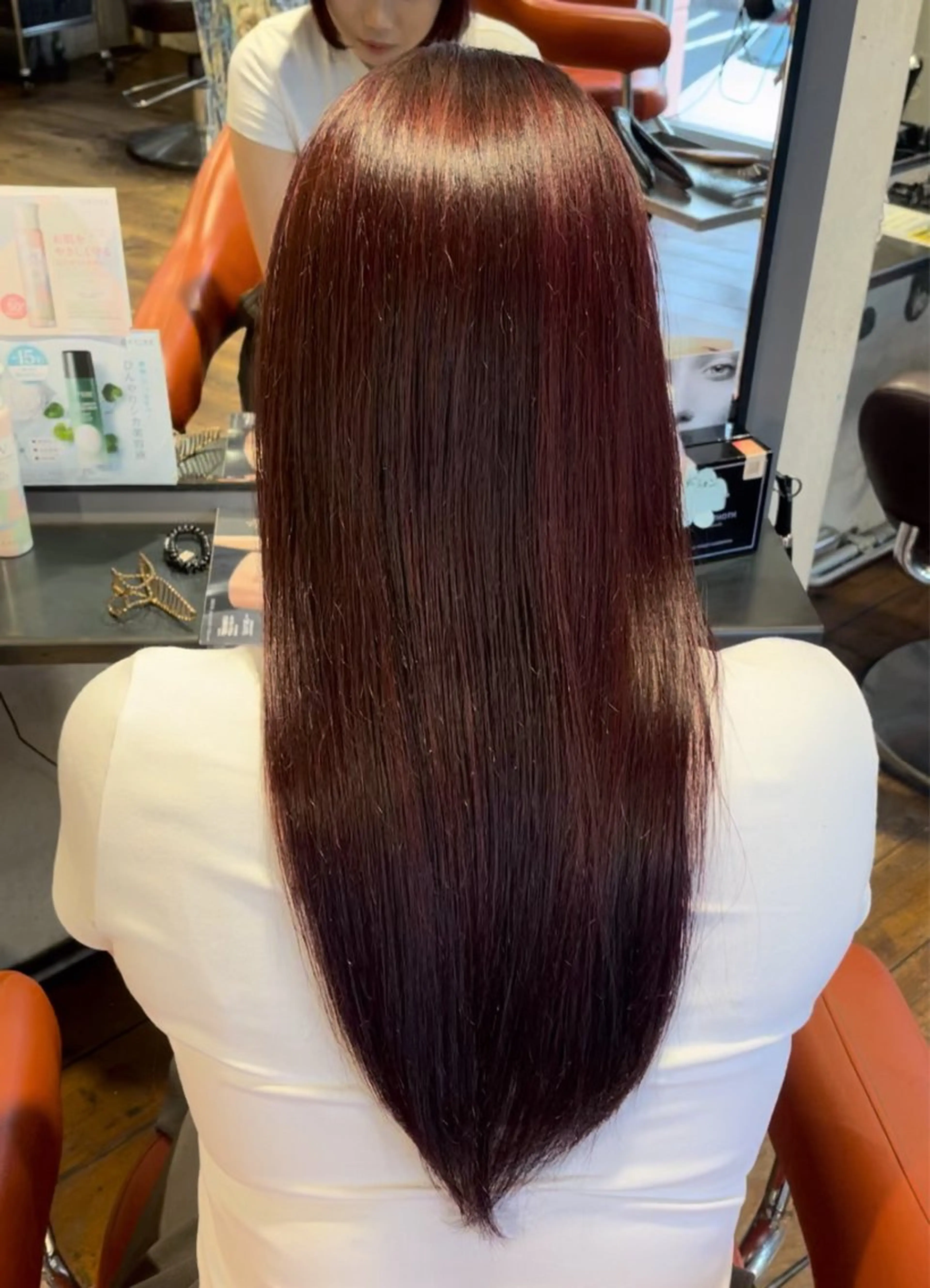 大人気‼️【ブリーチなしREDケアダブルカラー🥀】　ブリーチなし艶々な暖色カラー❤️の写真