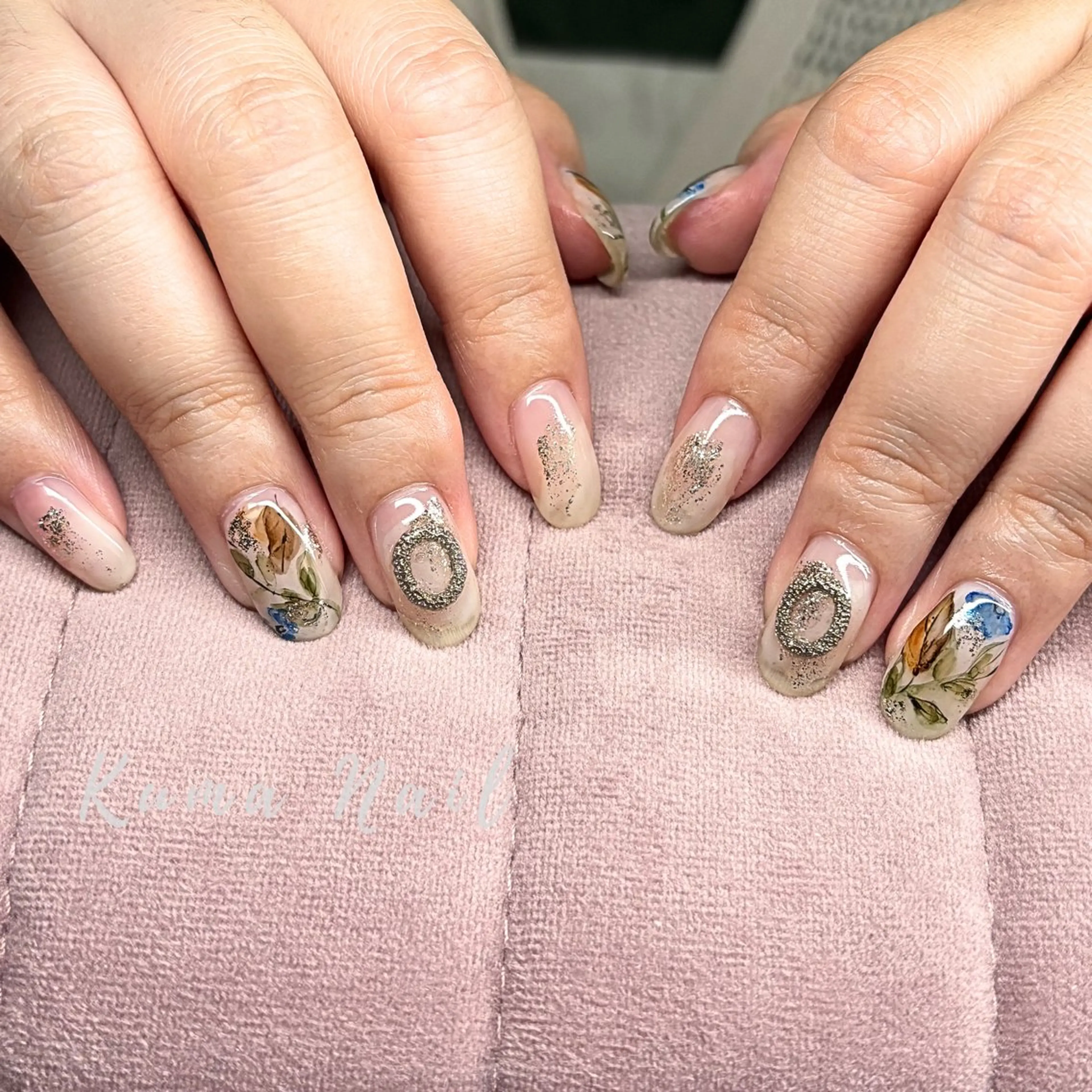 ネイル アートネイル フラワーネイル ラメ(グリッター) ニュアンスネイル 春ネイル ハンドネイル Private salon Kuma Nail.所属・藤が丘ネイル Kuma Nailのネイルデザイン