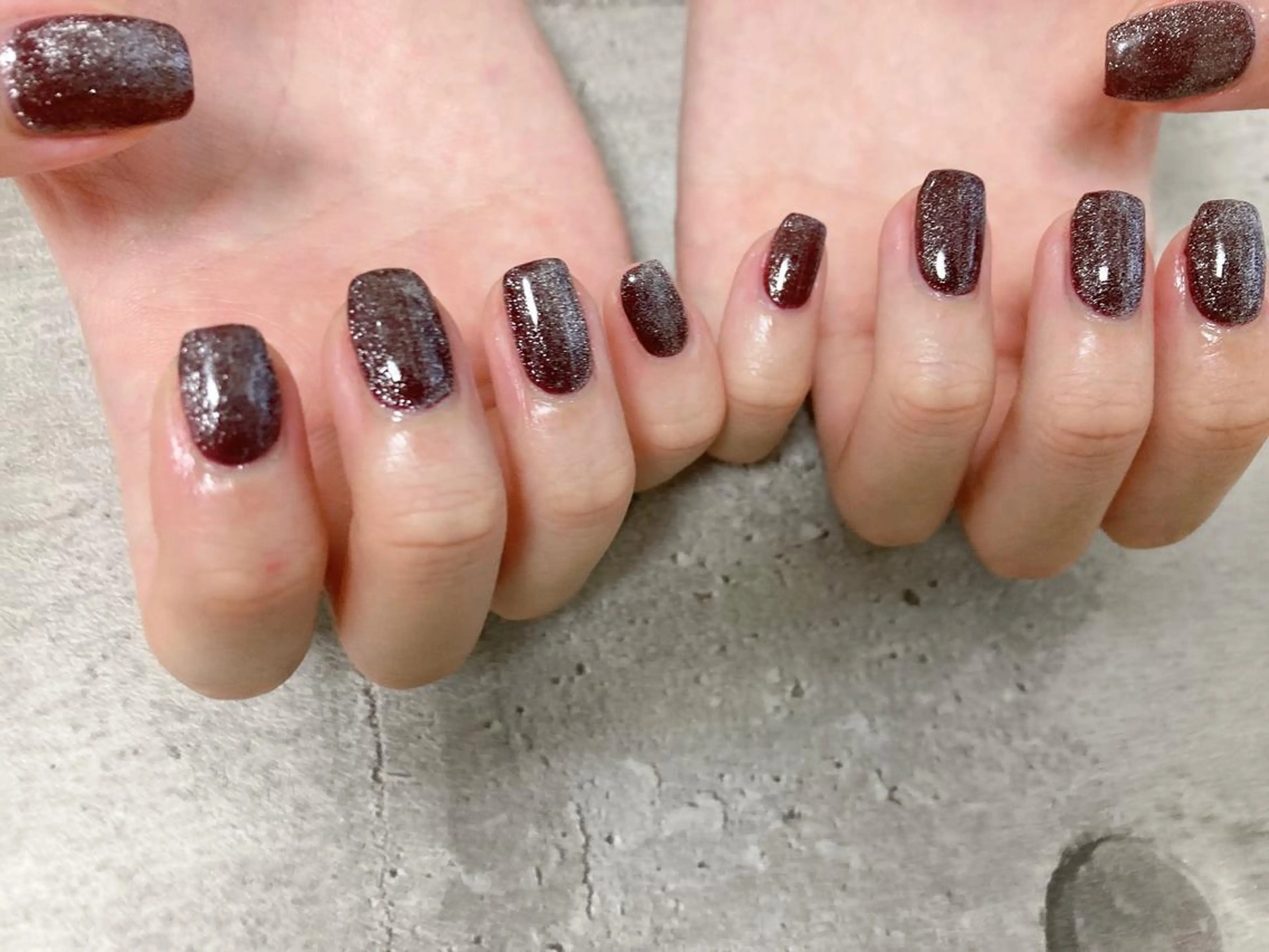 ネイル ブラウン マグネットネイル シルバー ハンドネイル Mogu nail 二子玉川のネイルデザイン