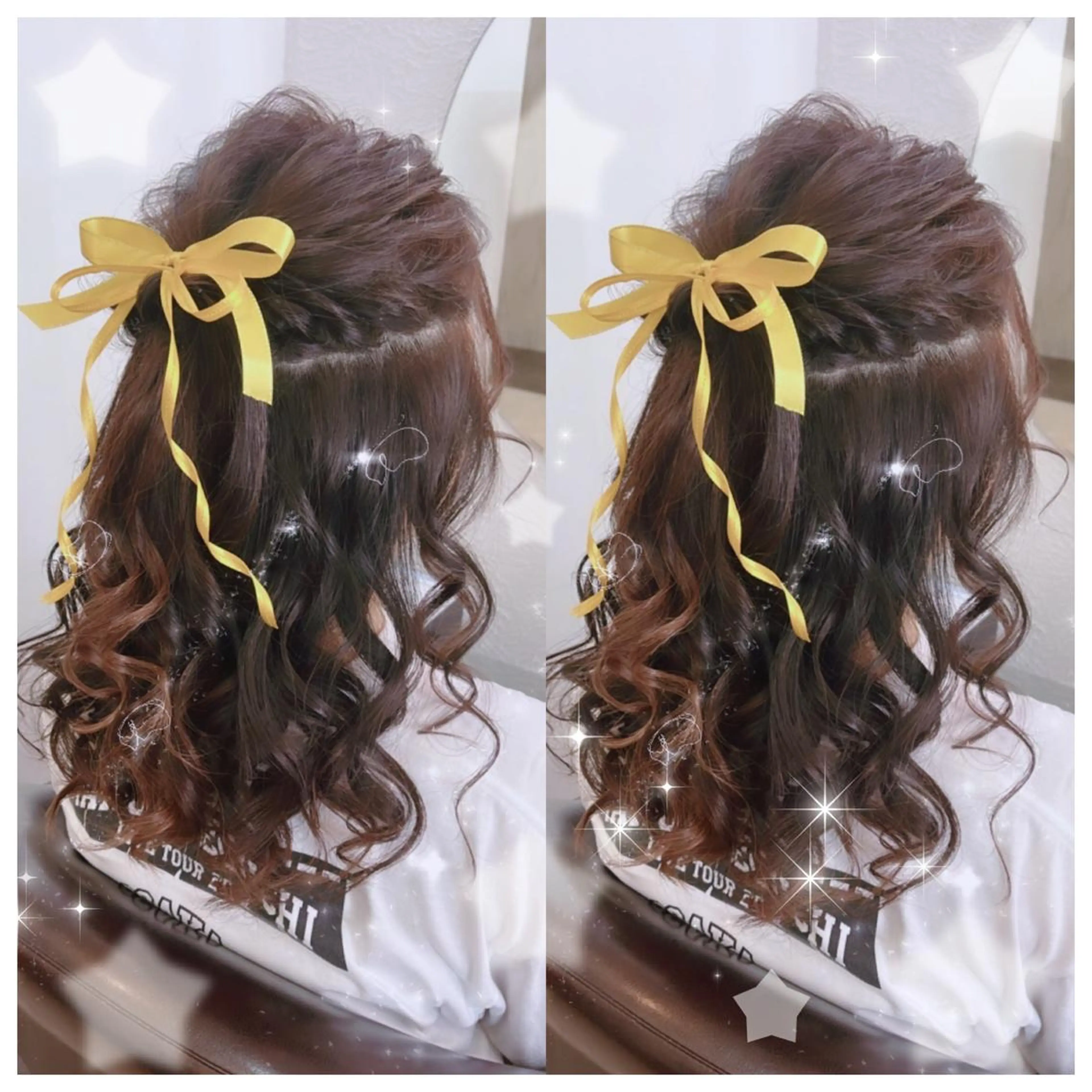 ヘアアレンジ ハーフアップ 結婚式・ブライダル シールエクステ エクステ ウルフカット セキグチ💞 lilaのマツエク・マツパデザイン