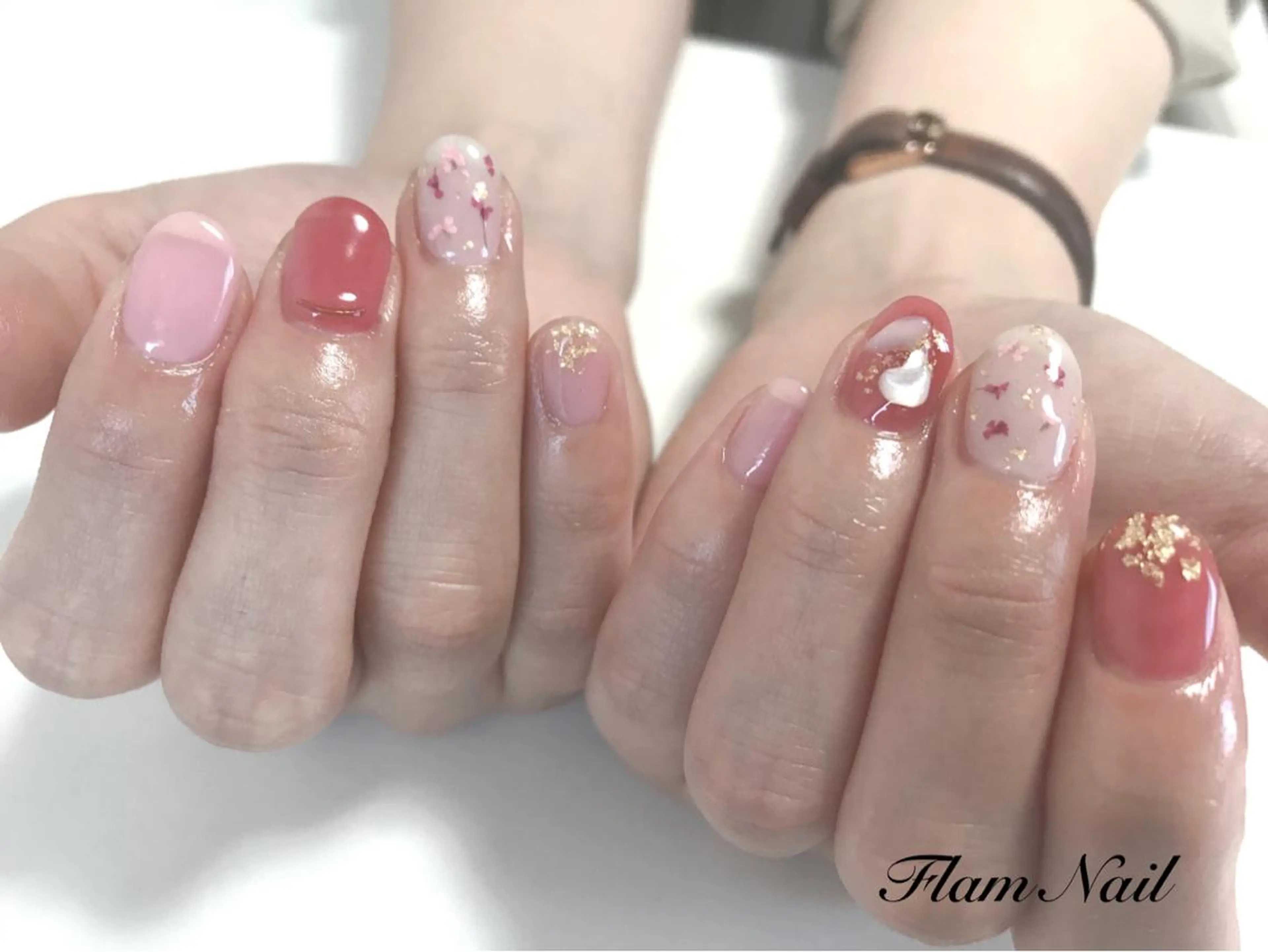 ネイル ピンク 赤色 Flam Nailのネイルデザイン
