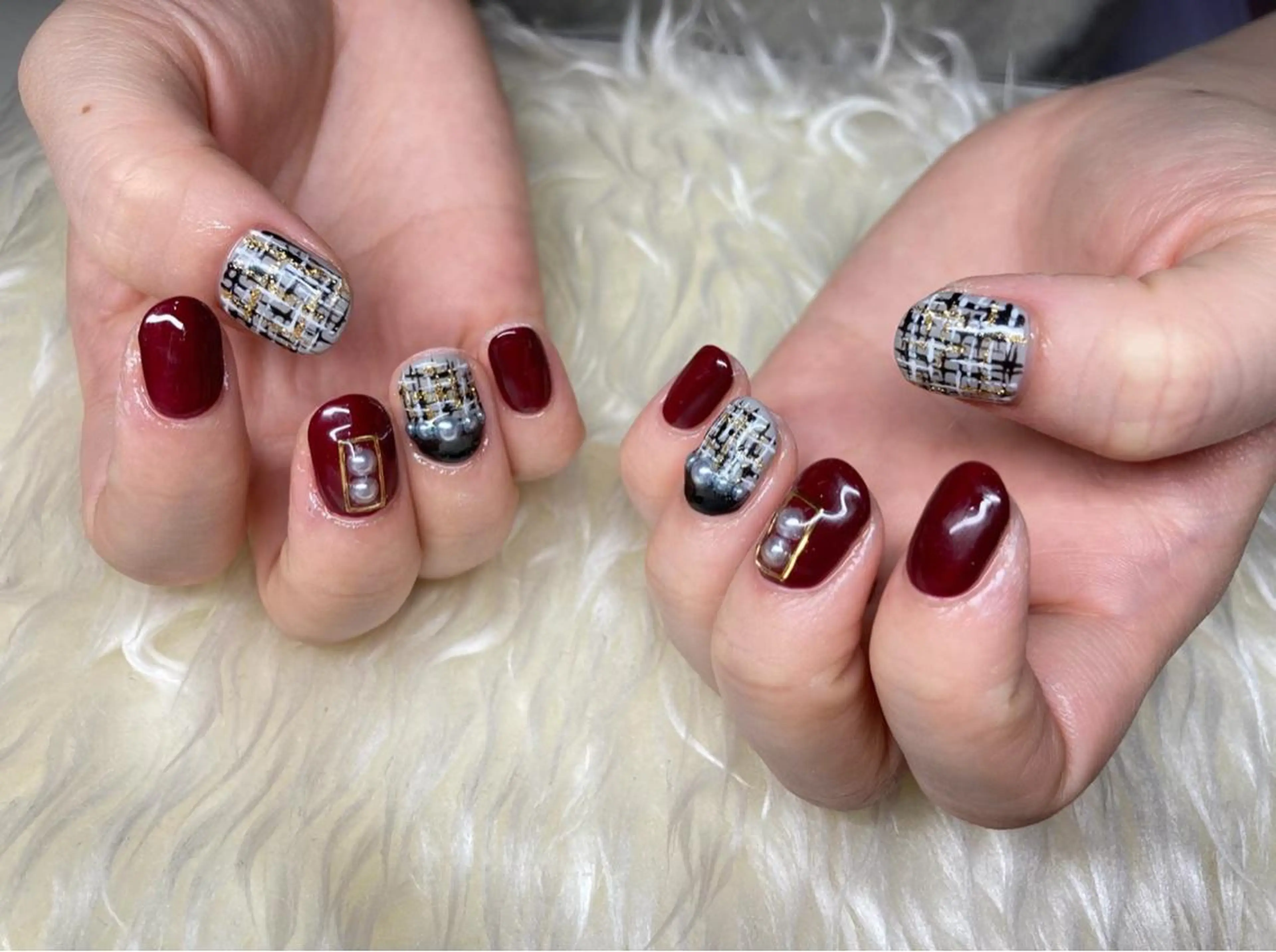 ネイル ジェルネイル ニュアンスネイル パラジェル ツイードネイル 冬ネイル ハンドネイル Nail&eye Belire 新宿のネイルデザイン