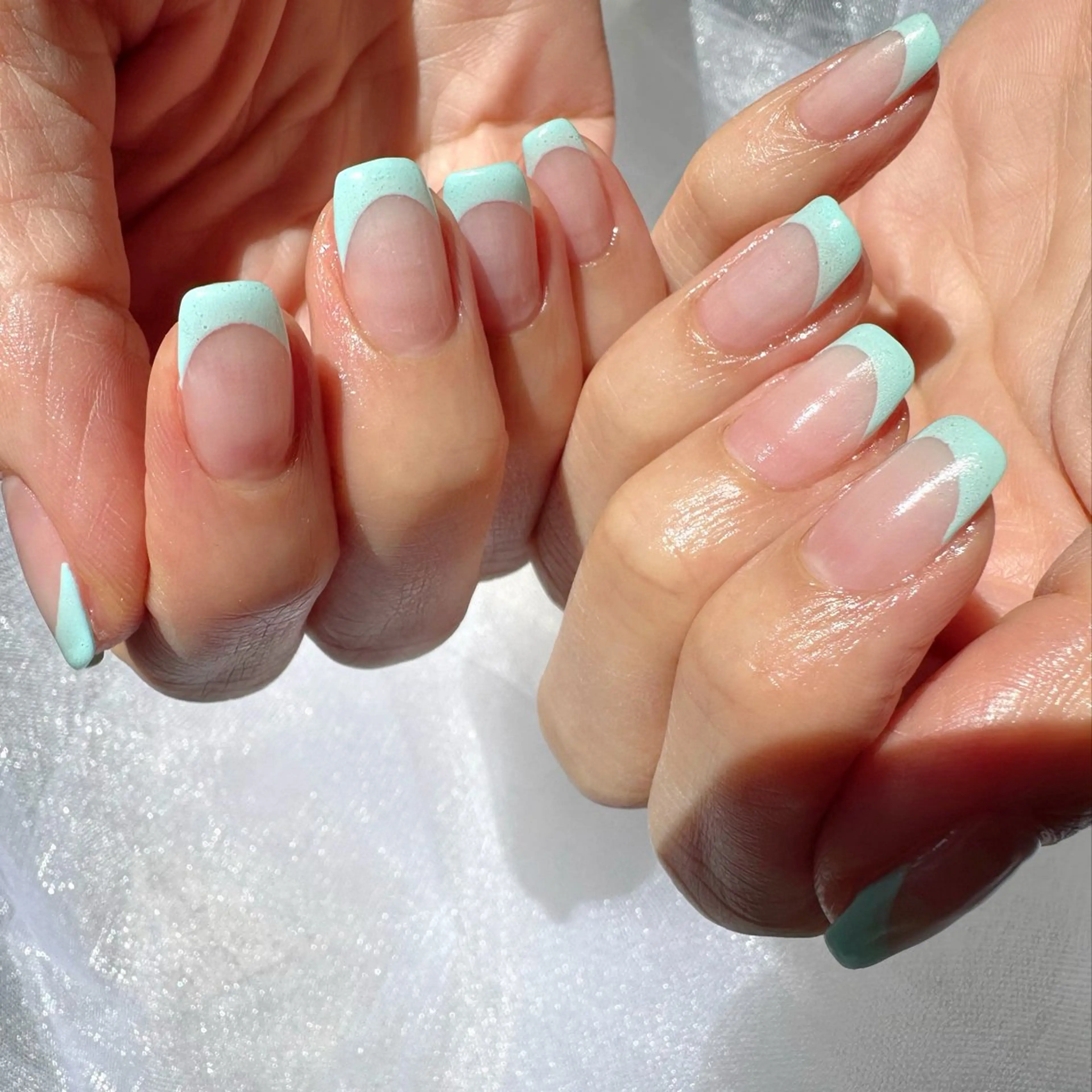 ネイル ブルー クリアネイル フレンチネイル 氷ネイル・うるうるネイル 韓国ネイル 🪞KAPE NAIL 🪞のネイルデザイン