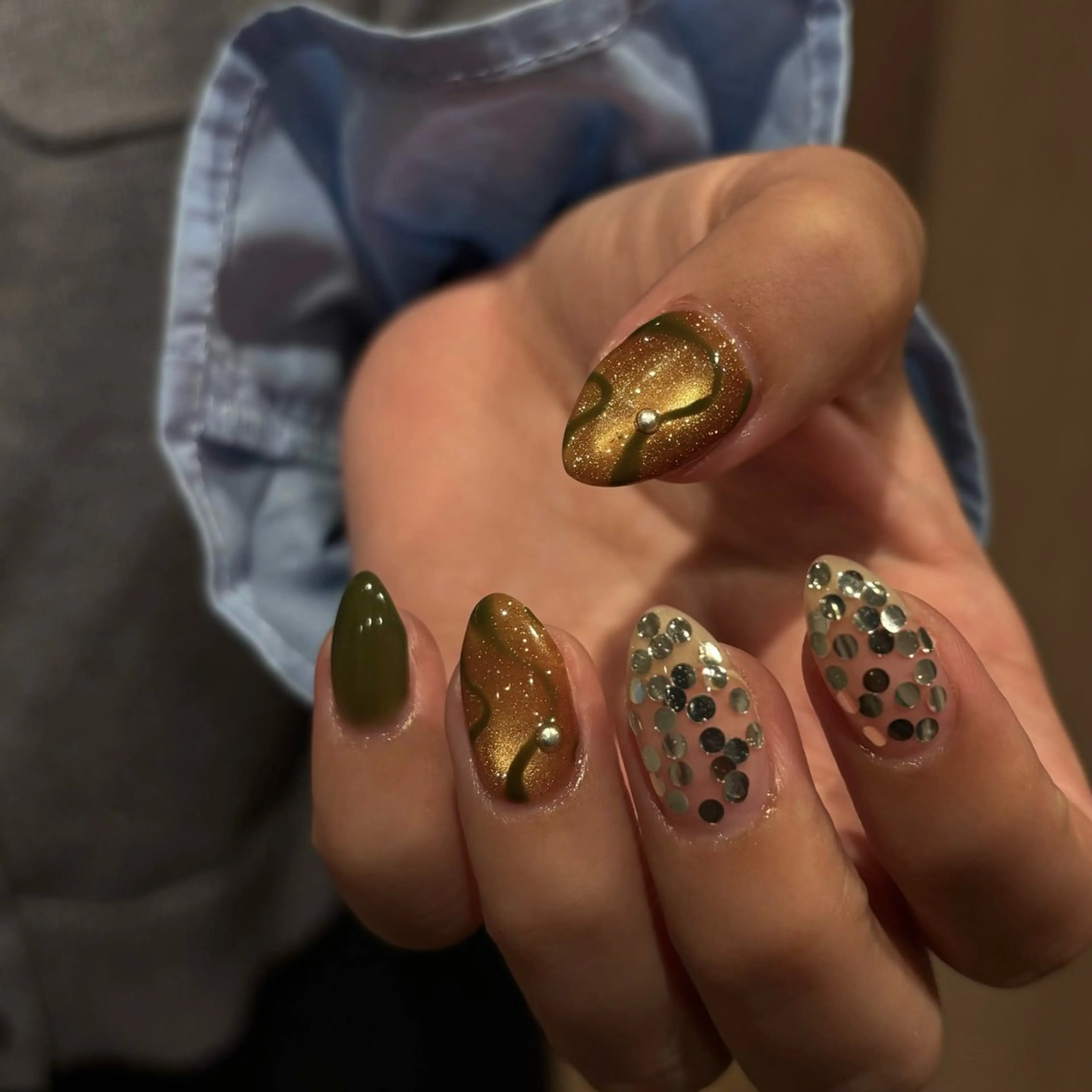 ネイル マグネットネイル ミラーネイル 持ち込み ニュアンスネイル 冬ネイル ハンドネイル Bianca名駅店 安田のネイルデザイン