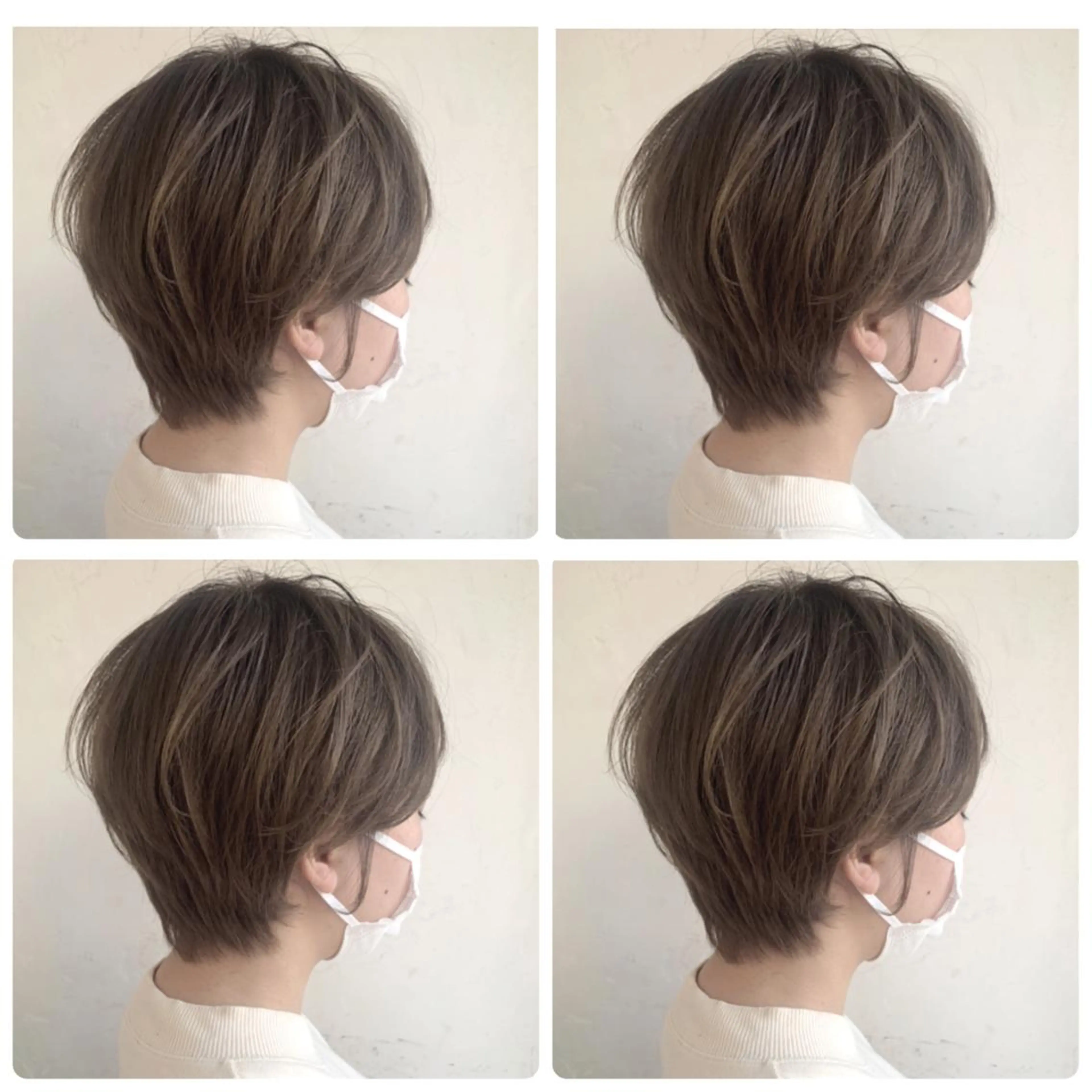 ショート カラー バレイヤージュ ブラウンカラー ココアブラウン デザインカラー グラデーションカラー カット ヘアカラー 京都大人女性ショート 徒歩1分/秋山のヘアスタイル