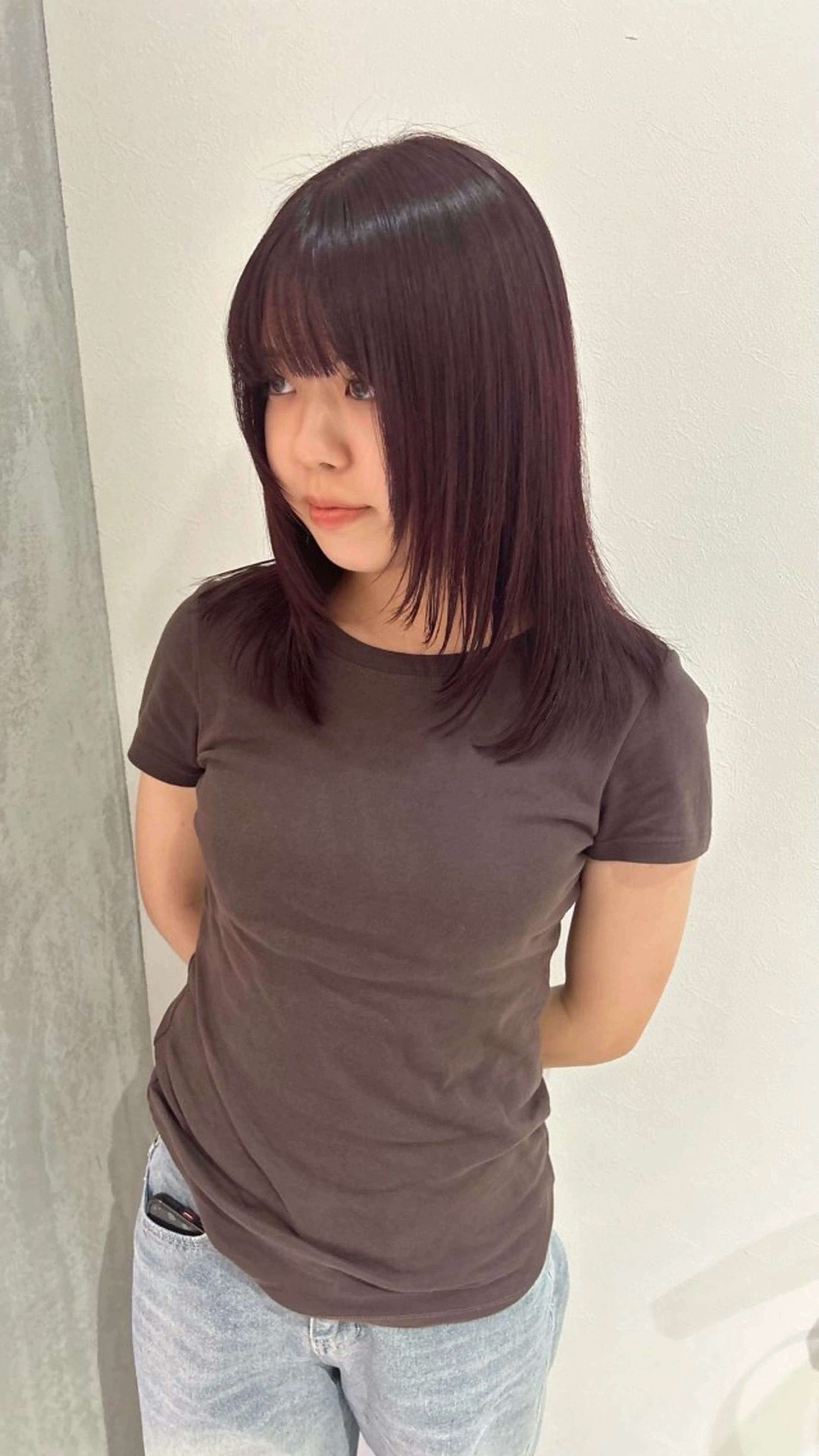 セミロング 顔周りカット レイヤーカット Ann/ベージュ /ミルクティーのヘアスタイル