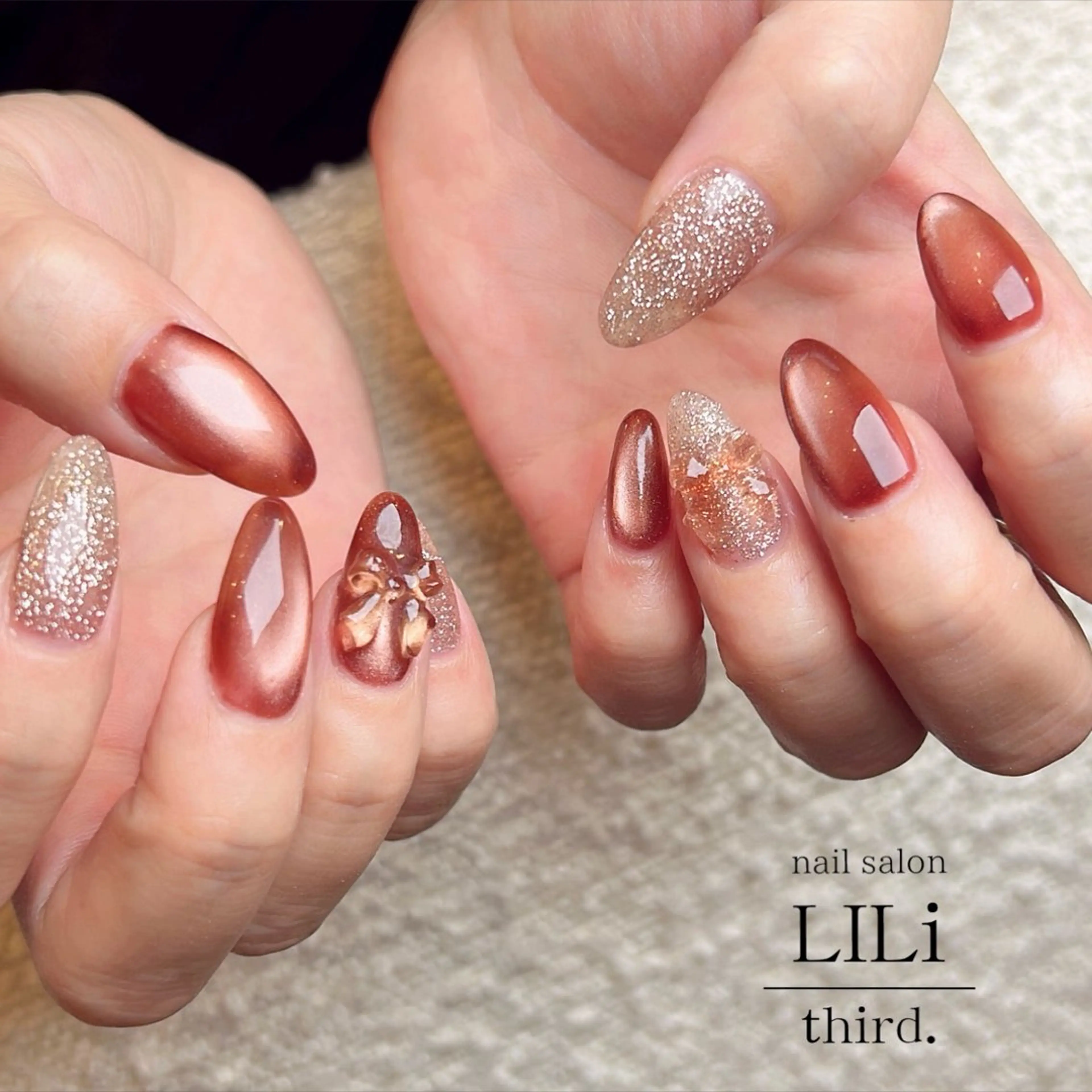 ネイル フラッシュネイル マグネットネイル リボン nail salon LILi third.所属・Saya ᵕ̈*のネイルデザイン