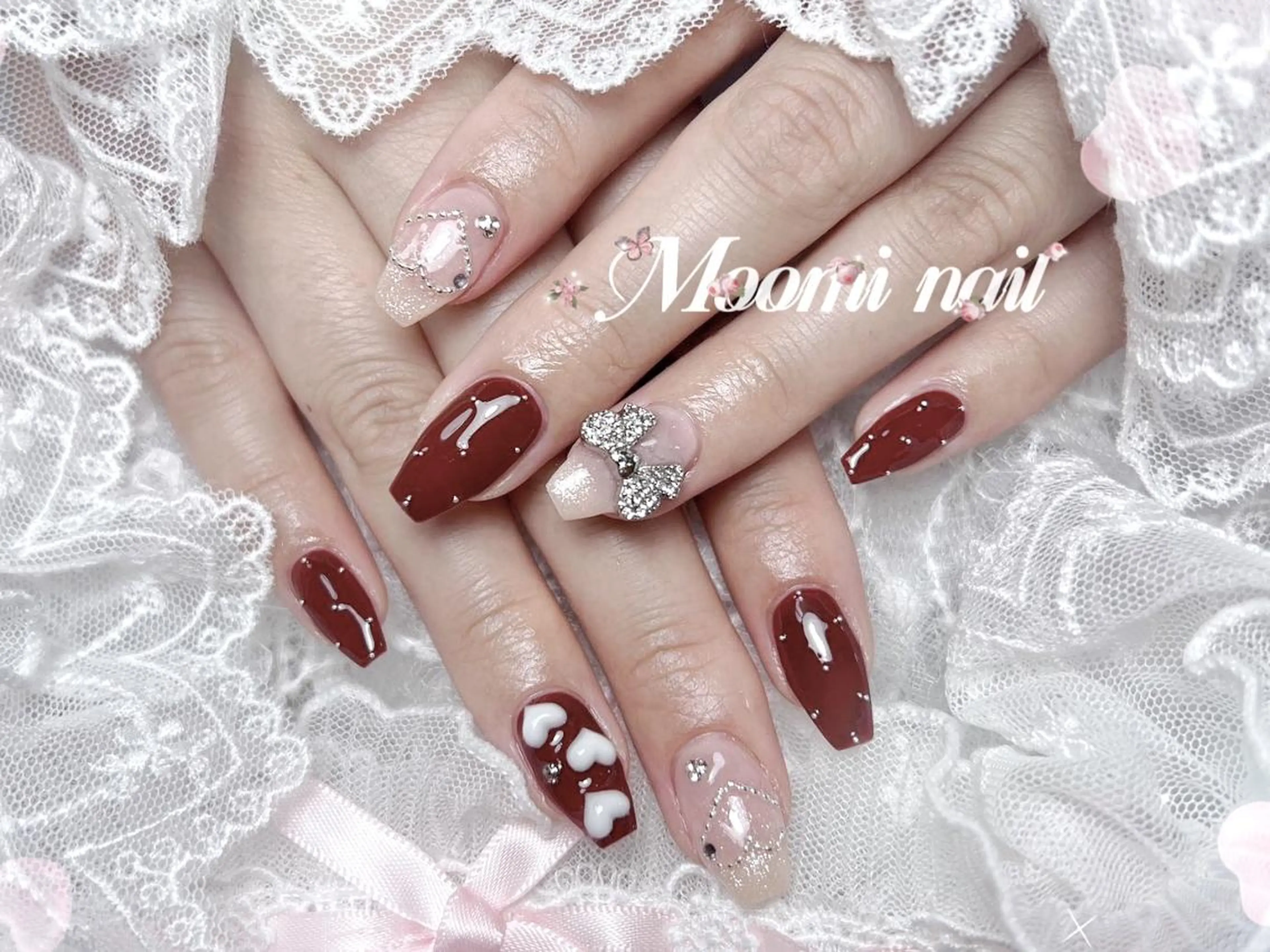 ネイル アートネイル 成人式 長さ出し フットネイル フレンチネイル ハンドネイル moomi nail スカルプ専門のネイルデザイン