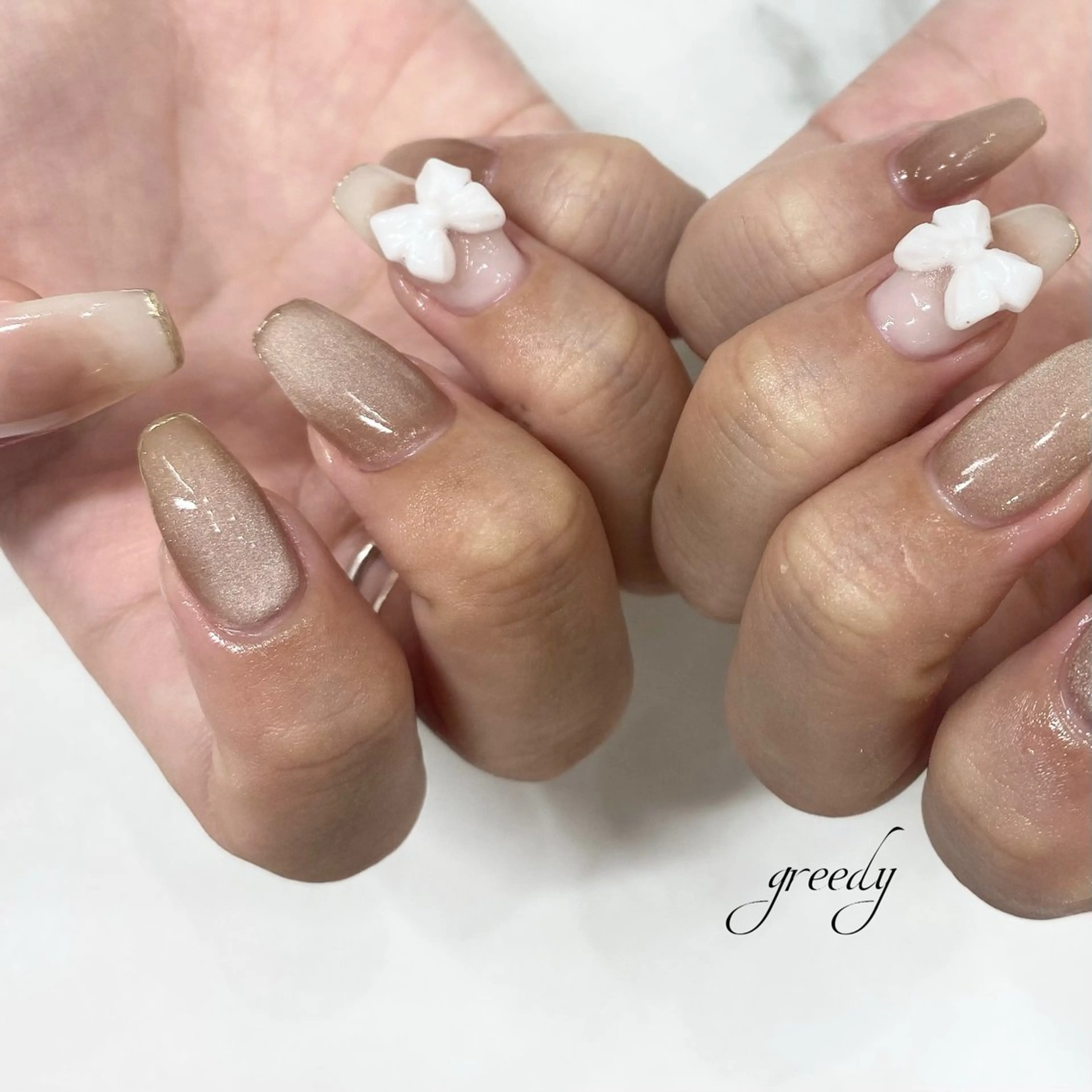 ネイル ブラウン チークネイル greedy 東山店 田之上のネイルデザイン