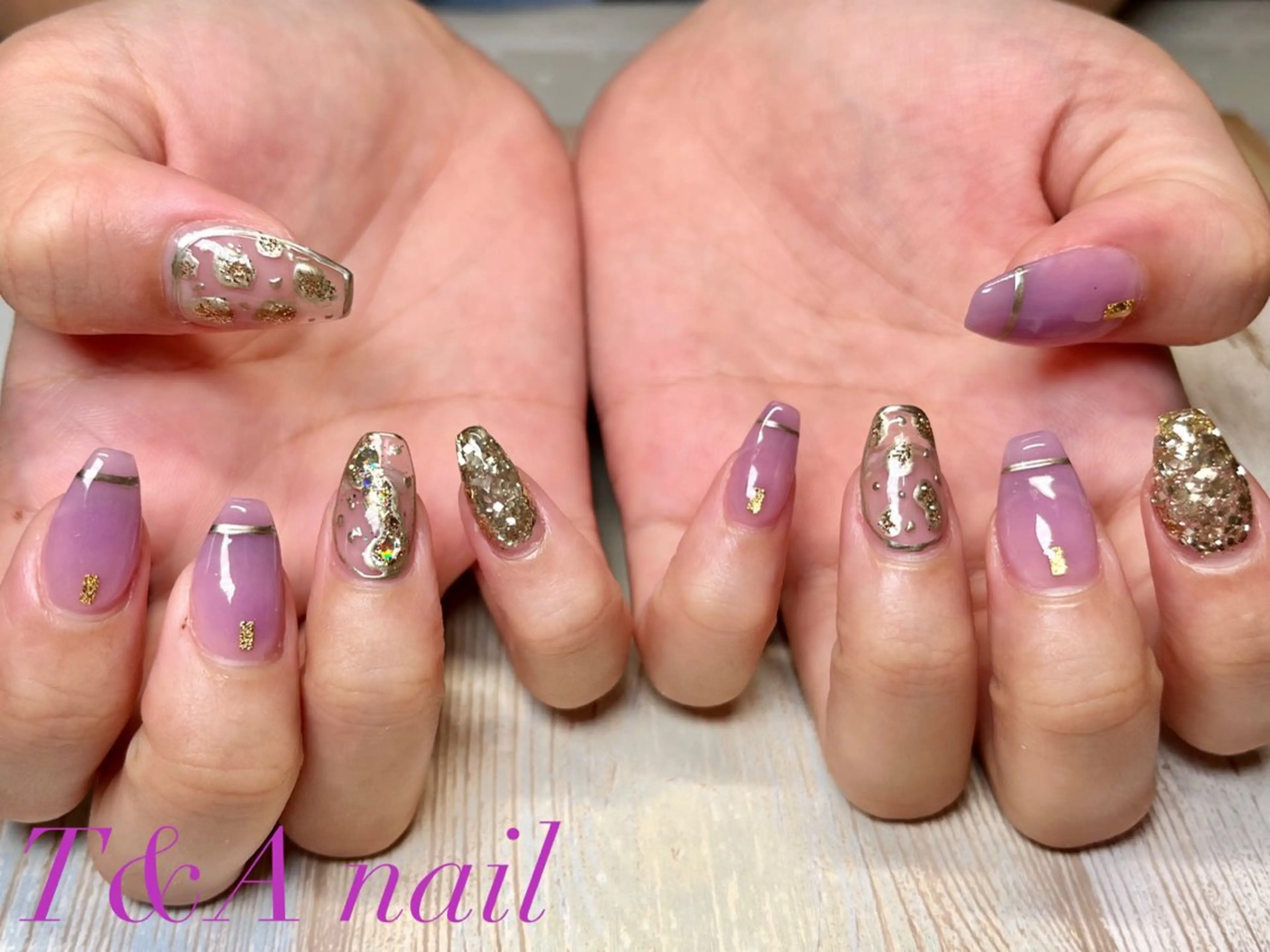 ネイル 長さ出し ジェルネイル ニュアンスネイル パープル スカルプネイル ハンドネイル T&A nailのネイルデザイン