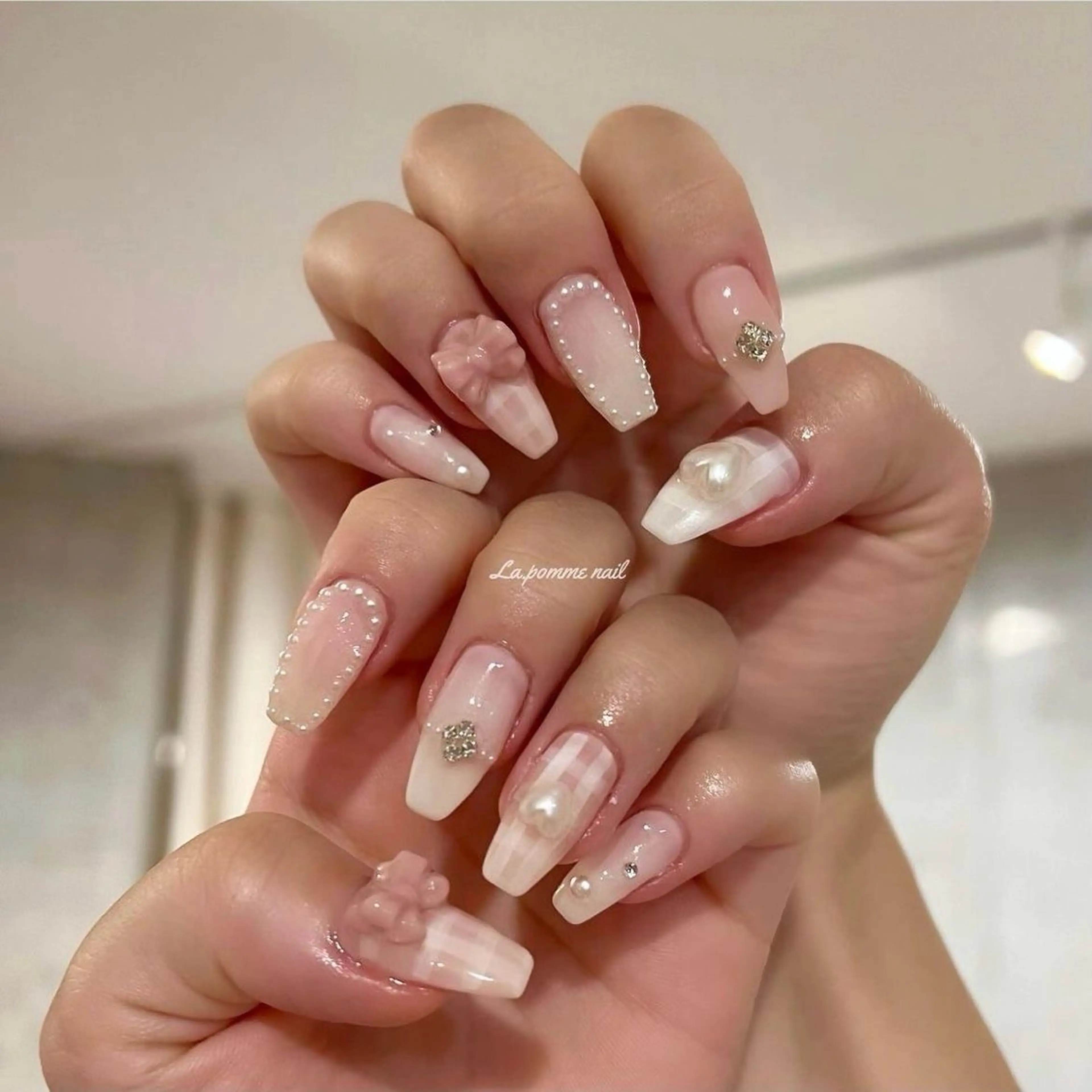 ネイル 長さ出し マグネットネイル ピンク ネイルチップ 冬ネイル Lee Nailsのネイルデザイン