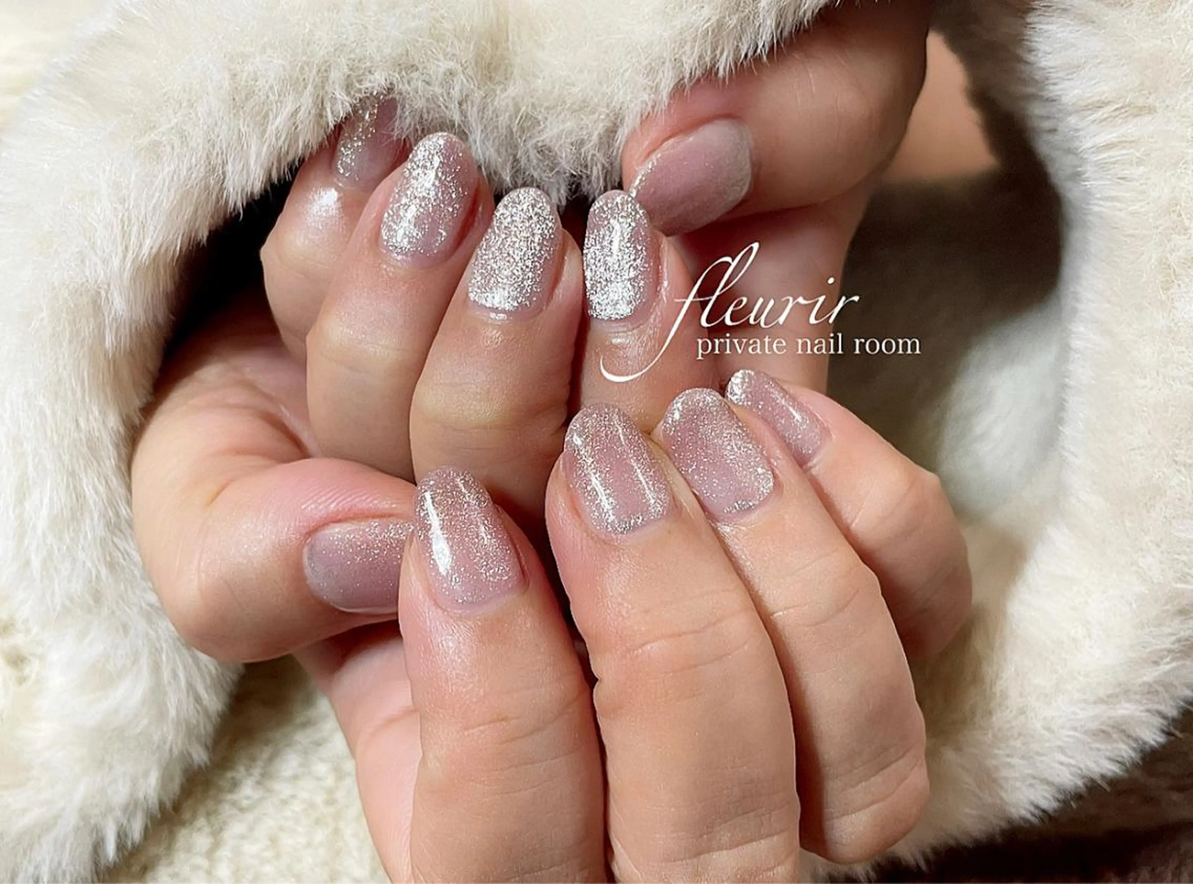 ネイル グラデーション ラメ(グリッター) マグネットネイル ピンク シルバー フルリール 【プライベートサロンのネイルデザイン