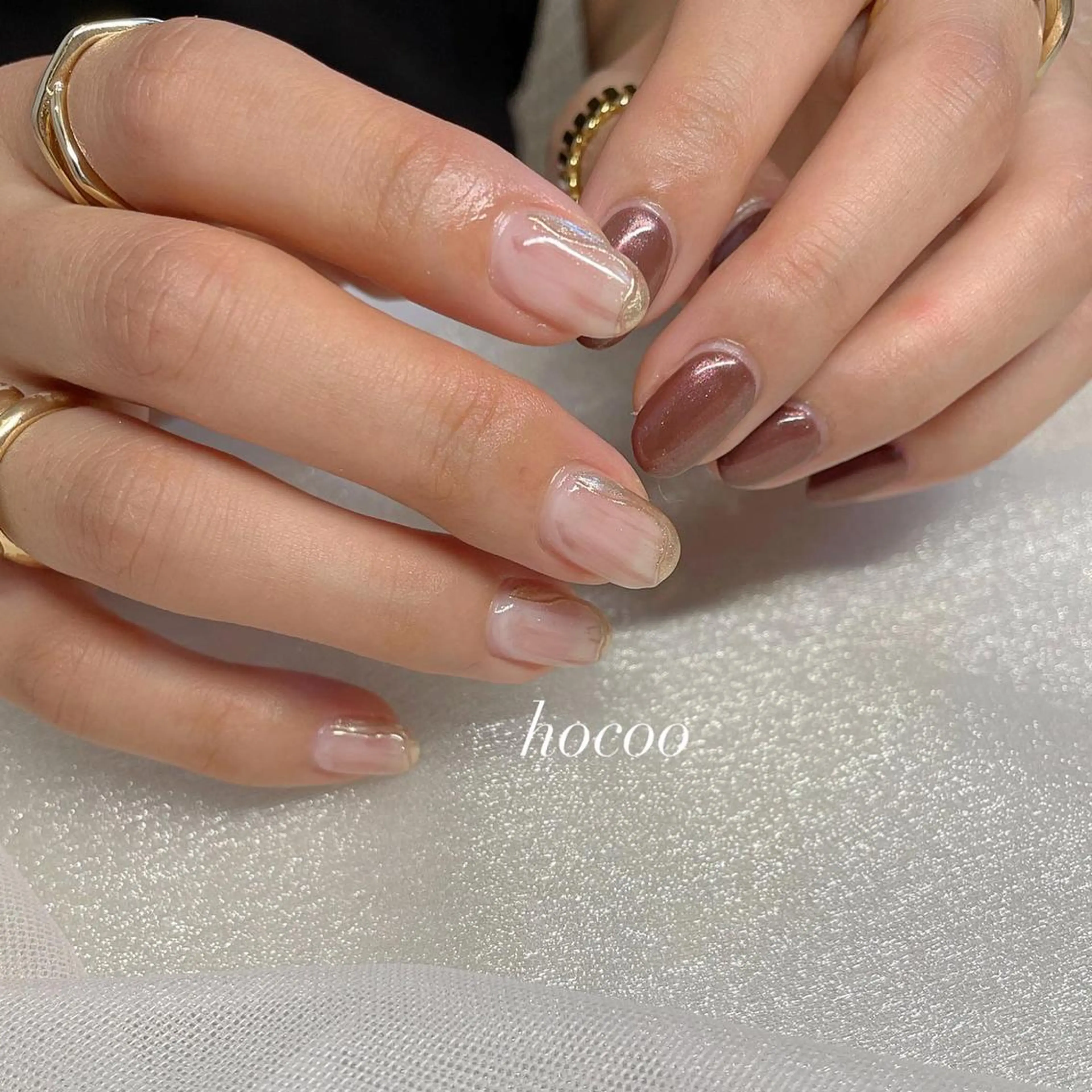 ネイル ブラウン ニュアンスネイル ぷっくりネイル シンプルネイル hocoo ホクのネイルデザイン