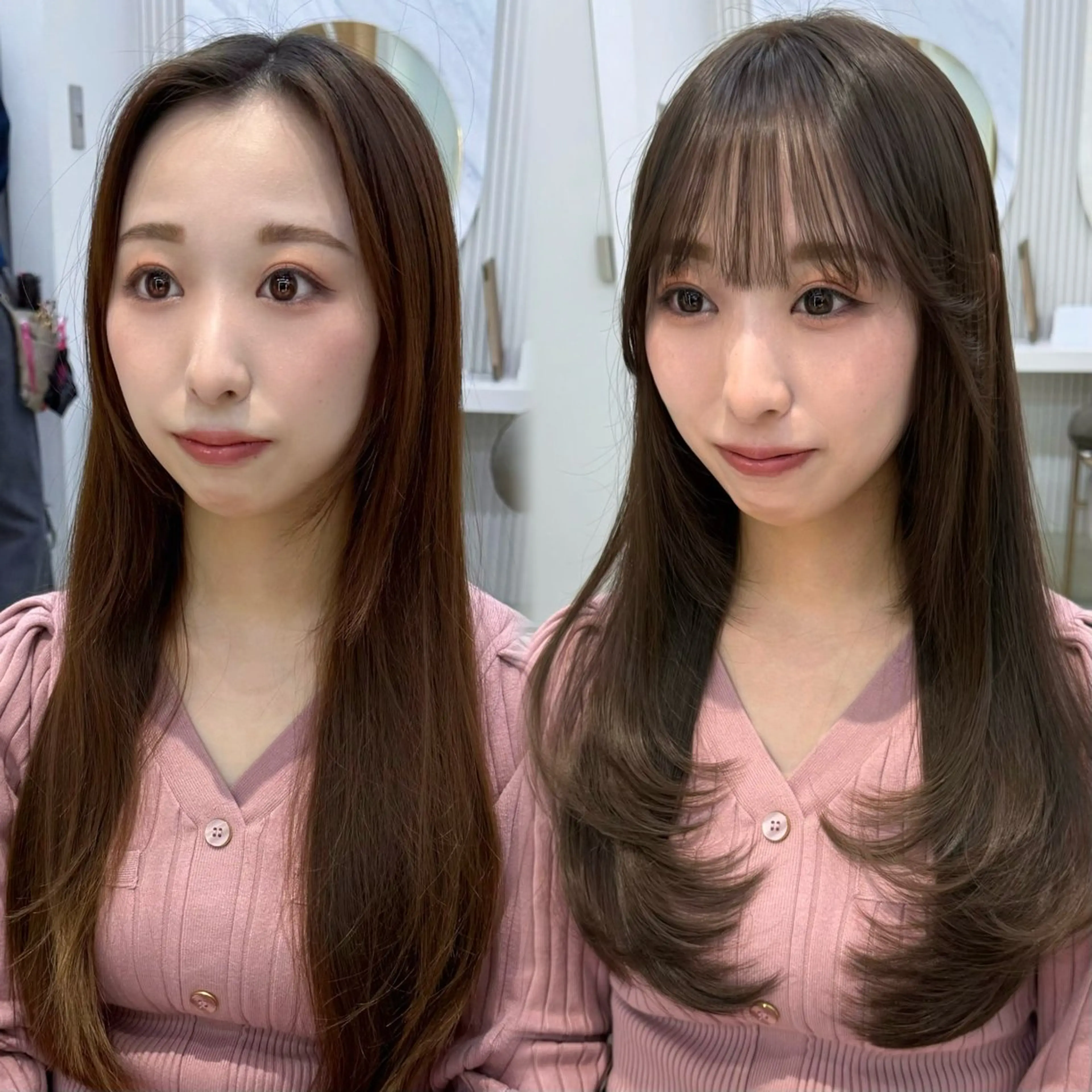 セミロング カラー カット ヘアカラー トリートメント 似合わせレイヤー 透明感カラーのヘアスタイル