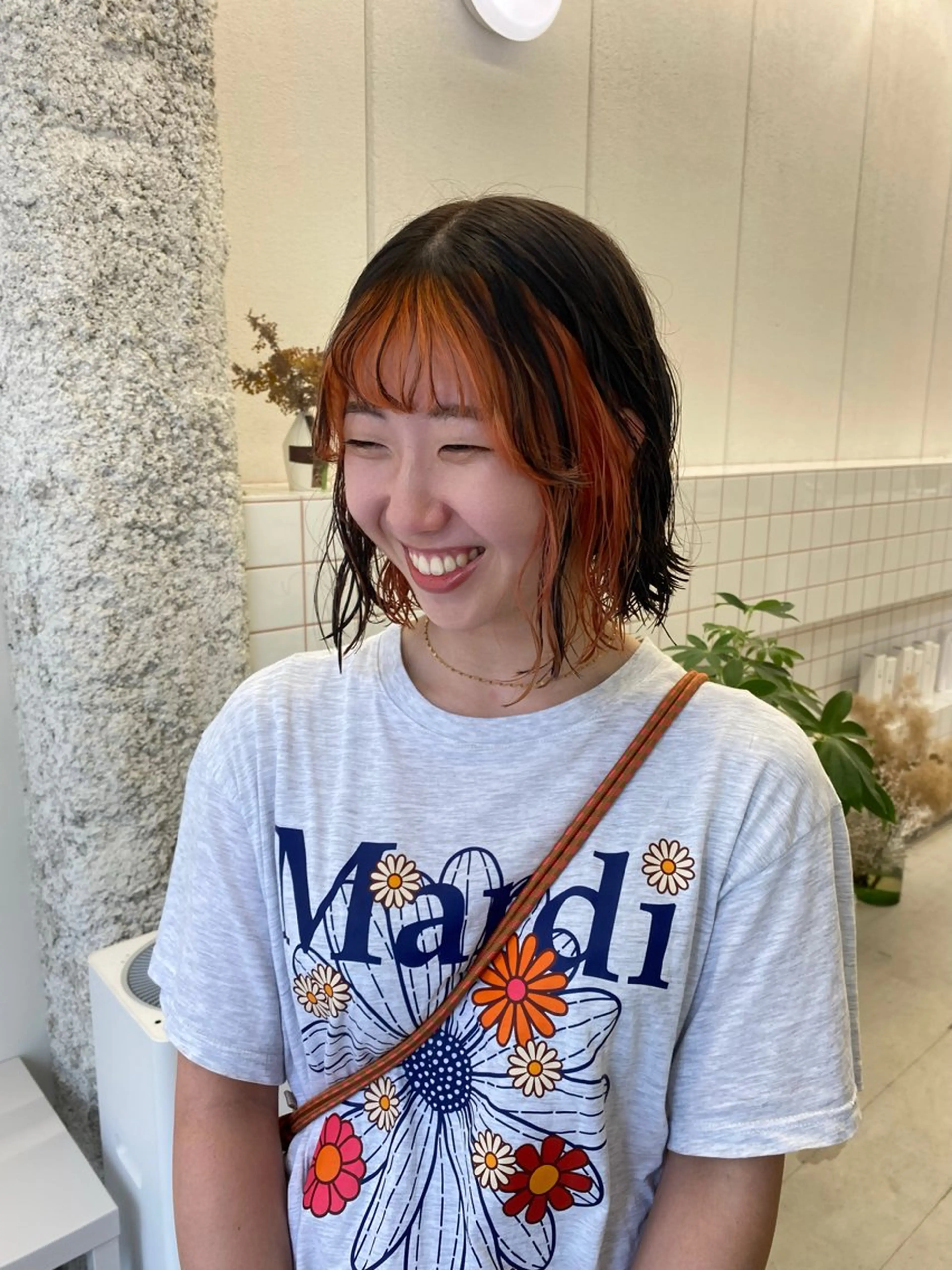 ミディアム カラー オレンジ ヘアカラー トリートメント NIKO/名古屋/ 伏見/花屋併設のヘアスタイル