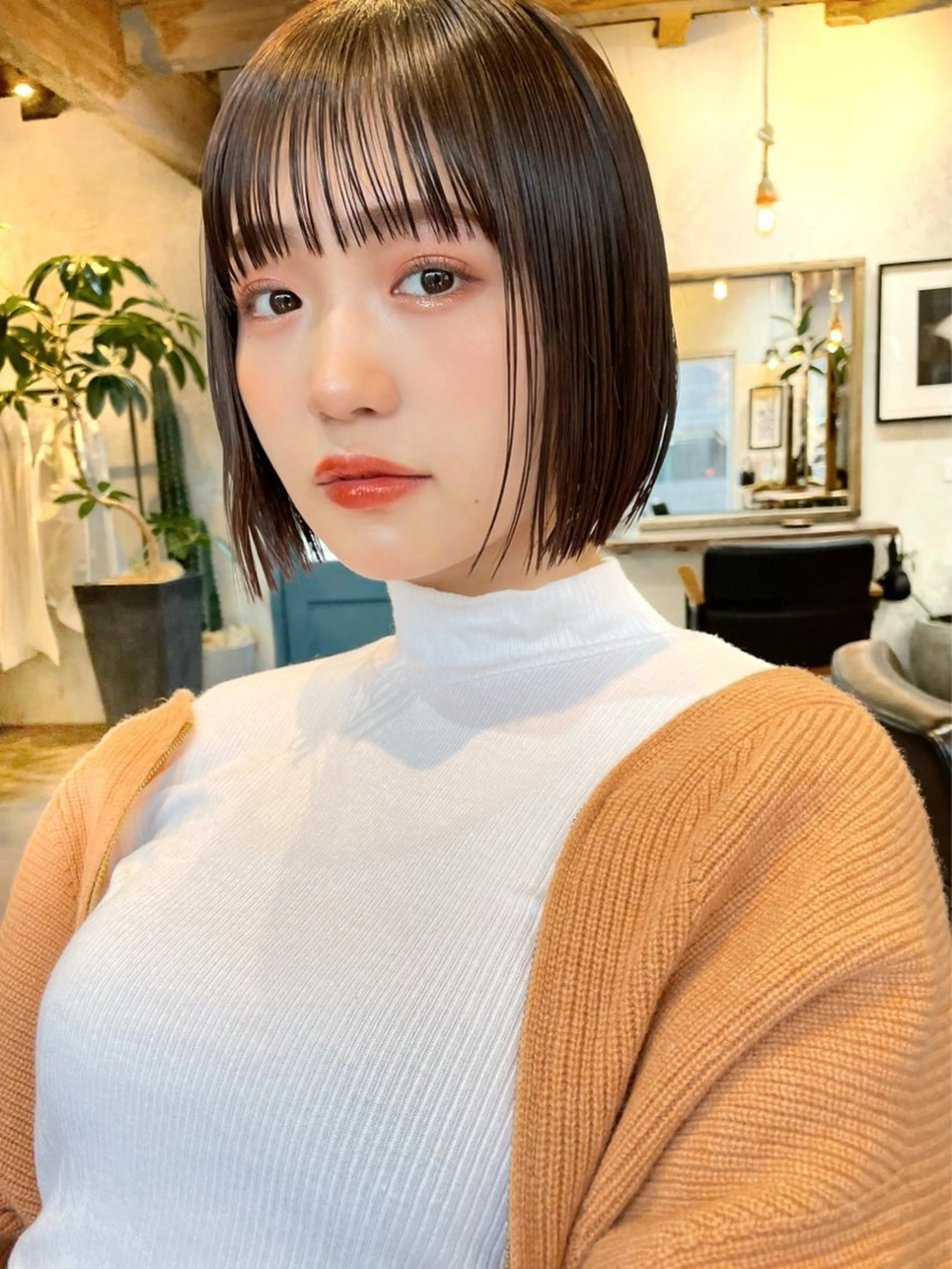 ショート ボブレイヤー ボブ くびれヘア 韓国風ヘア レイヤーカット カット ヘアカラー 結べるレイヤーボブ くびれLady表参道のヘアスタイル