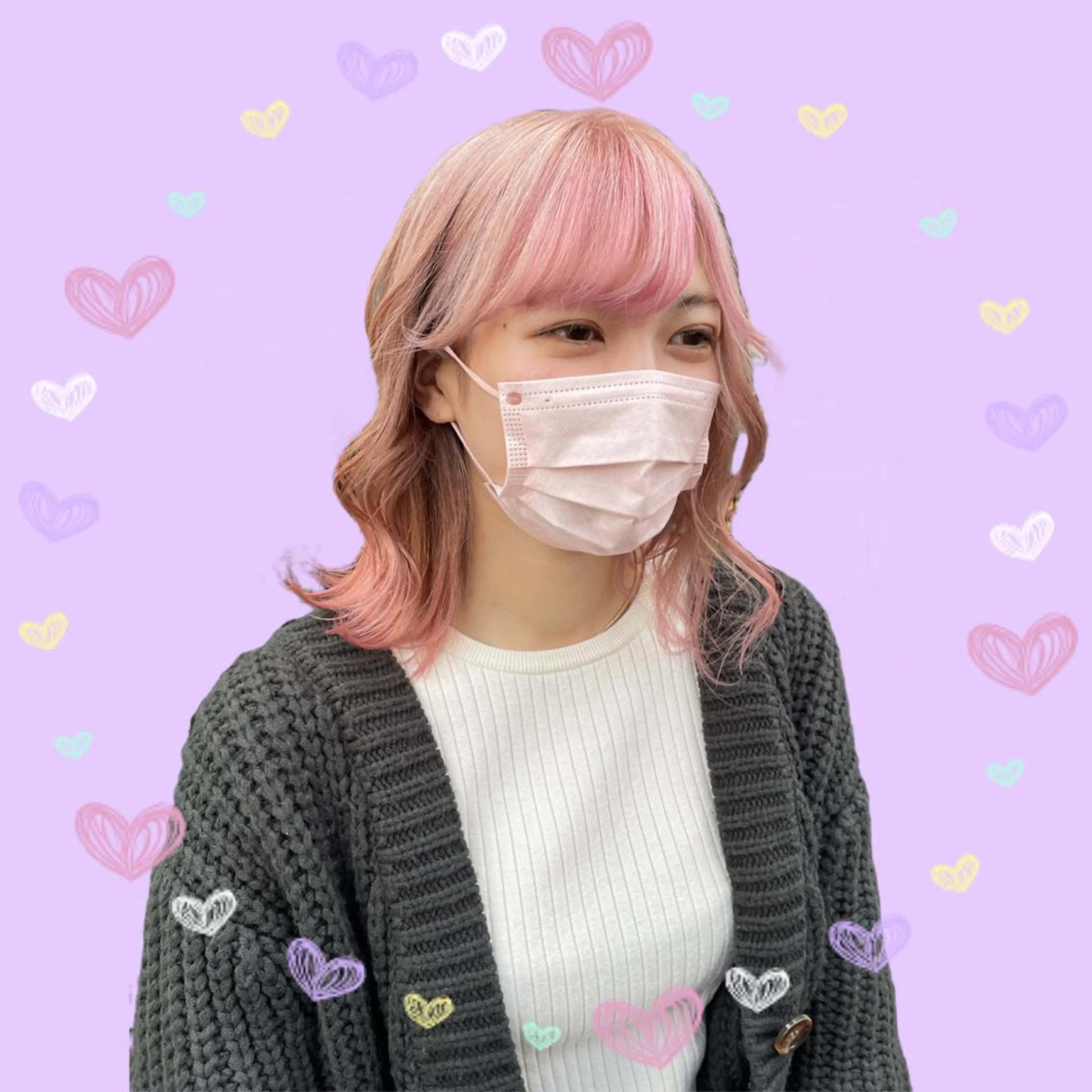 セミロング カラー ヘアアレンジ ベージュカラー ピンクカラー ホワイトピンク ホワイトベージュ ブリーチ♡メンズ マッシュ♡MIUのヘアスタイル