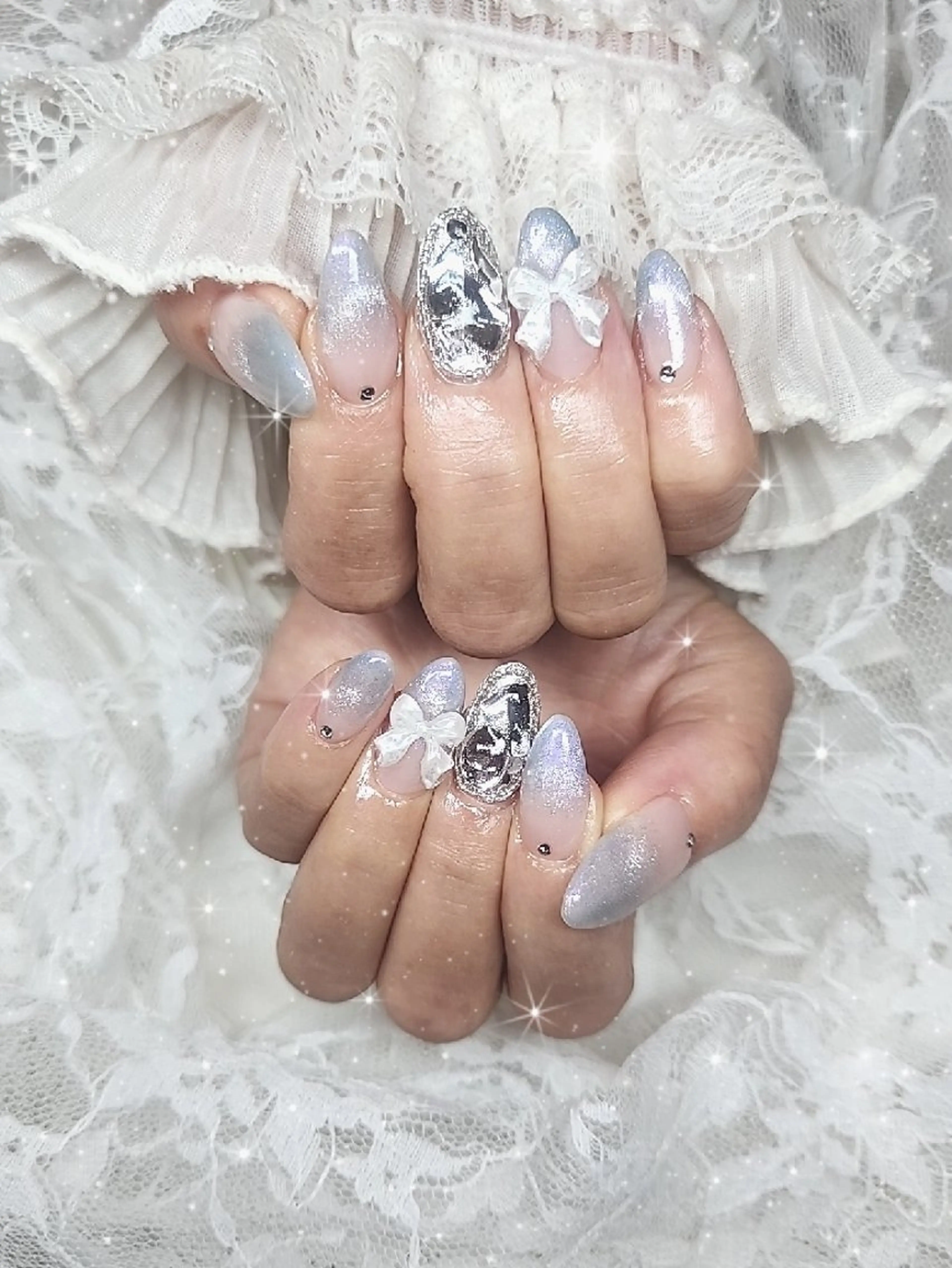 ネイル フレンチネイル ガーリー キラキラネイル 韓国ネイル マグネットネイル ハンドネイル nailsalon sissy所属・sissy hatsuneのネイルデザイン