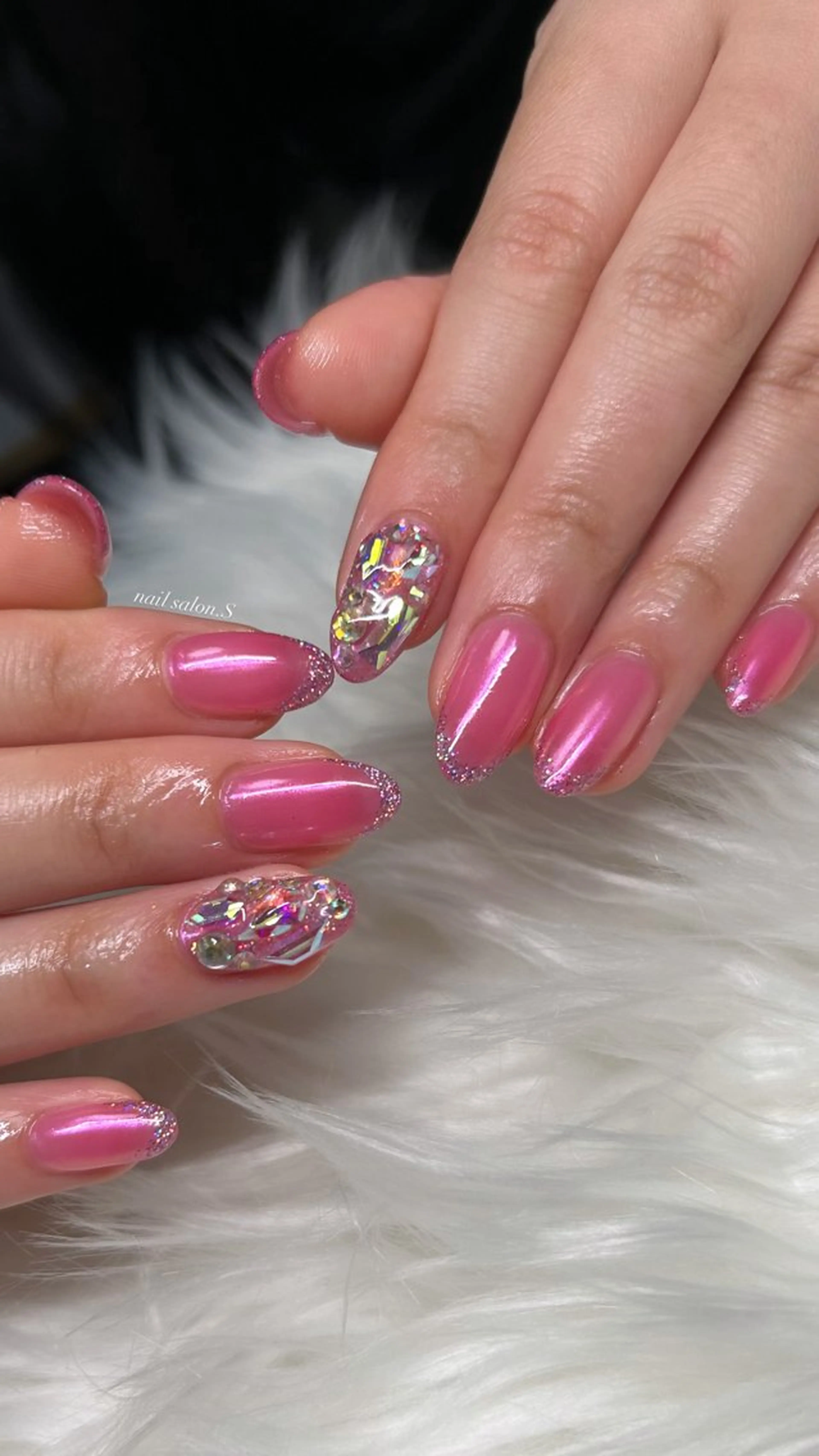 ネイル フラッシュネイル フレンチネイル 韓国ネイル 持ち込み ピンク ハンドネイル 関山 志乃のネイルデザイン