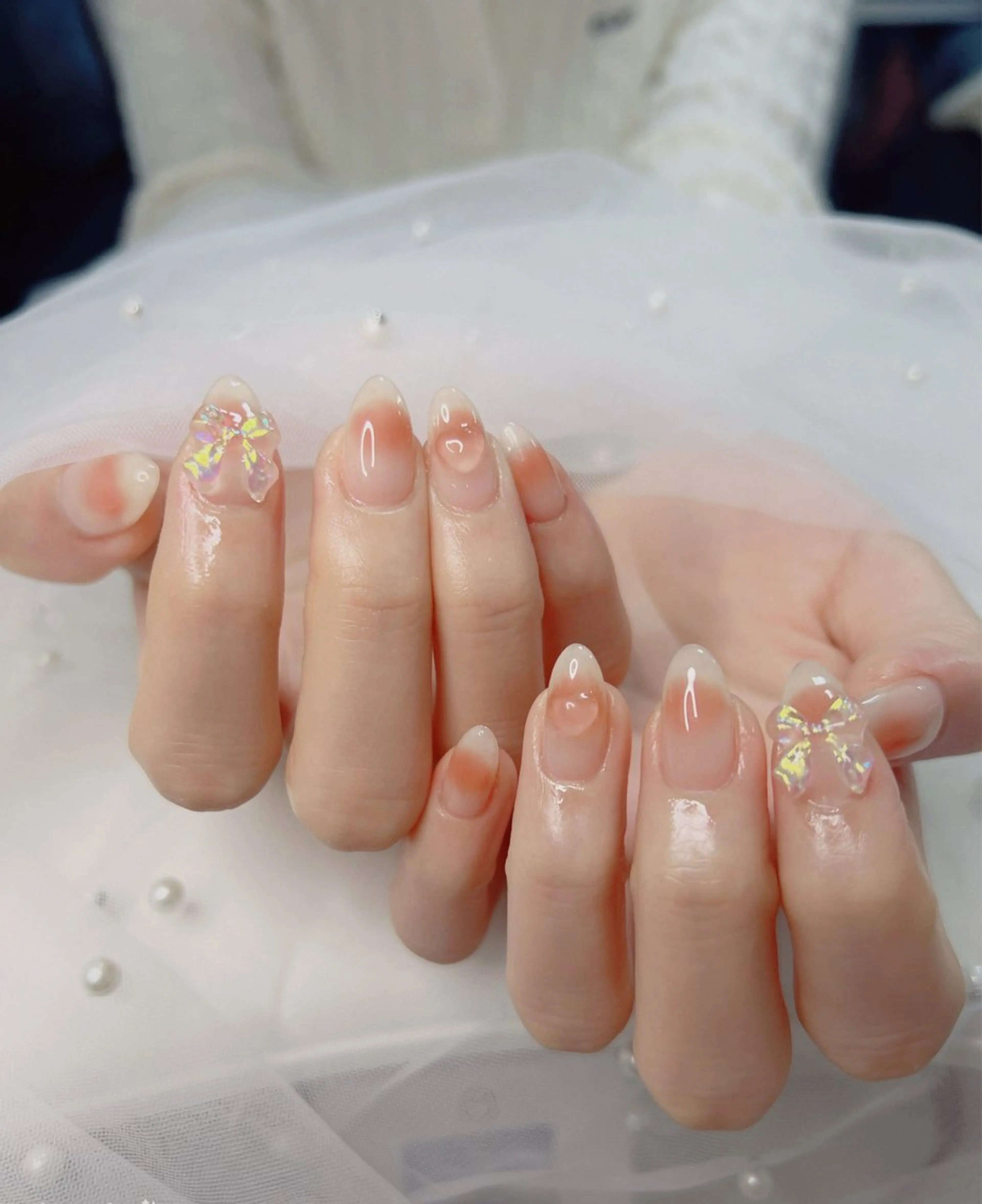 ネイル オーロラネイル 長さ出し フットネイル 韓国ネイル ラメ(グリッター) ハンドネイル 👍thumbs up nail👍のネイルデザイン