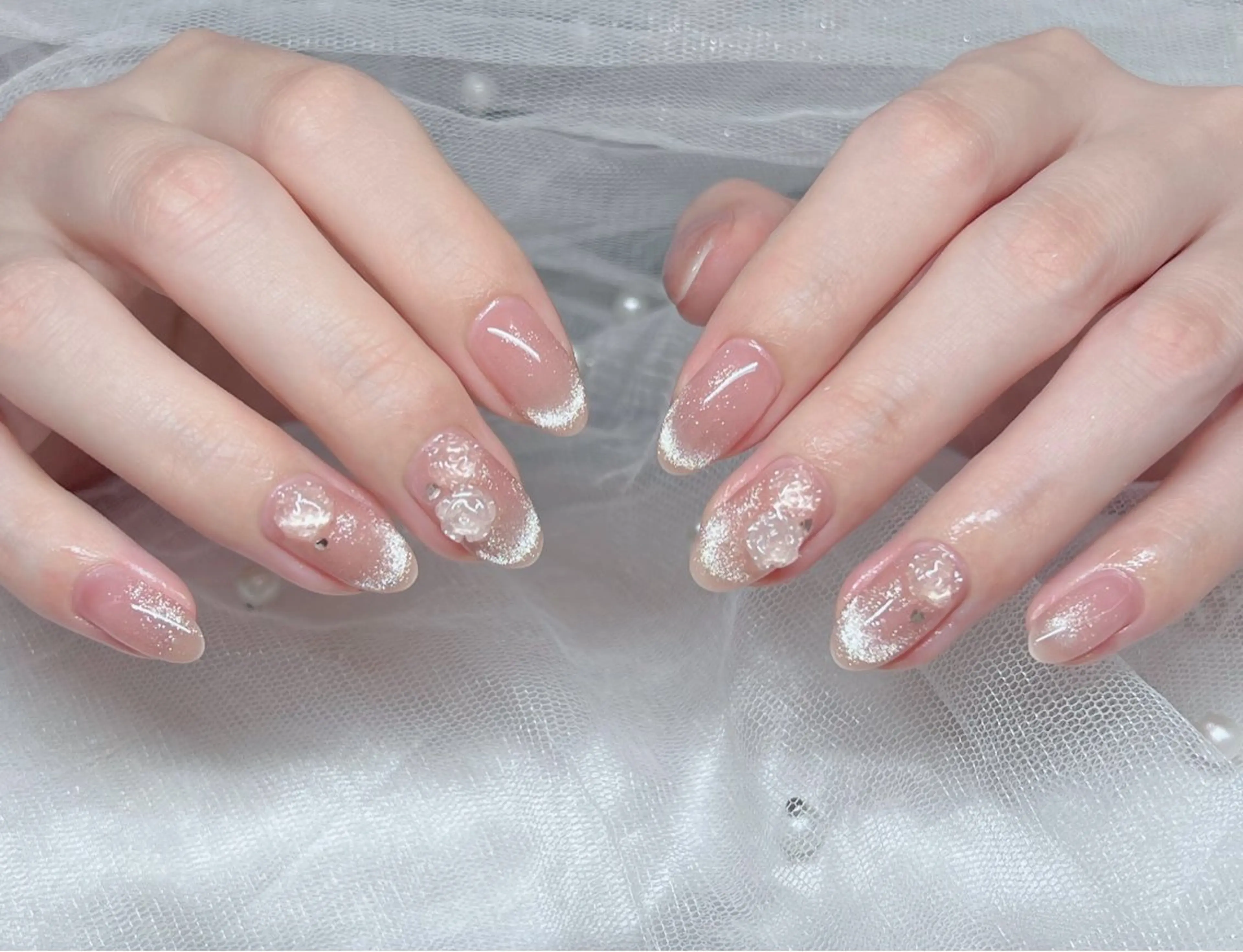 ネイル ハンドネイル 🎀PG🩵 ネイルサロンのネイルデザイン