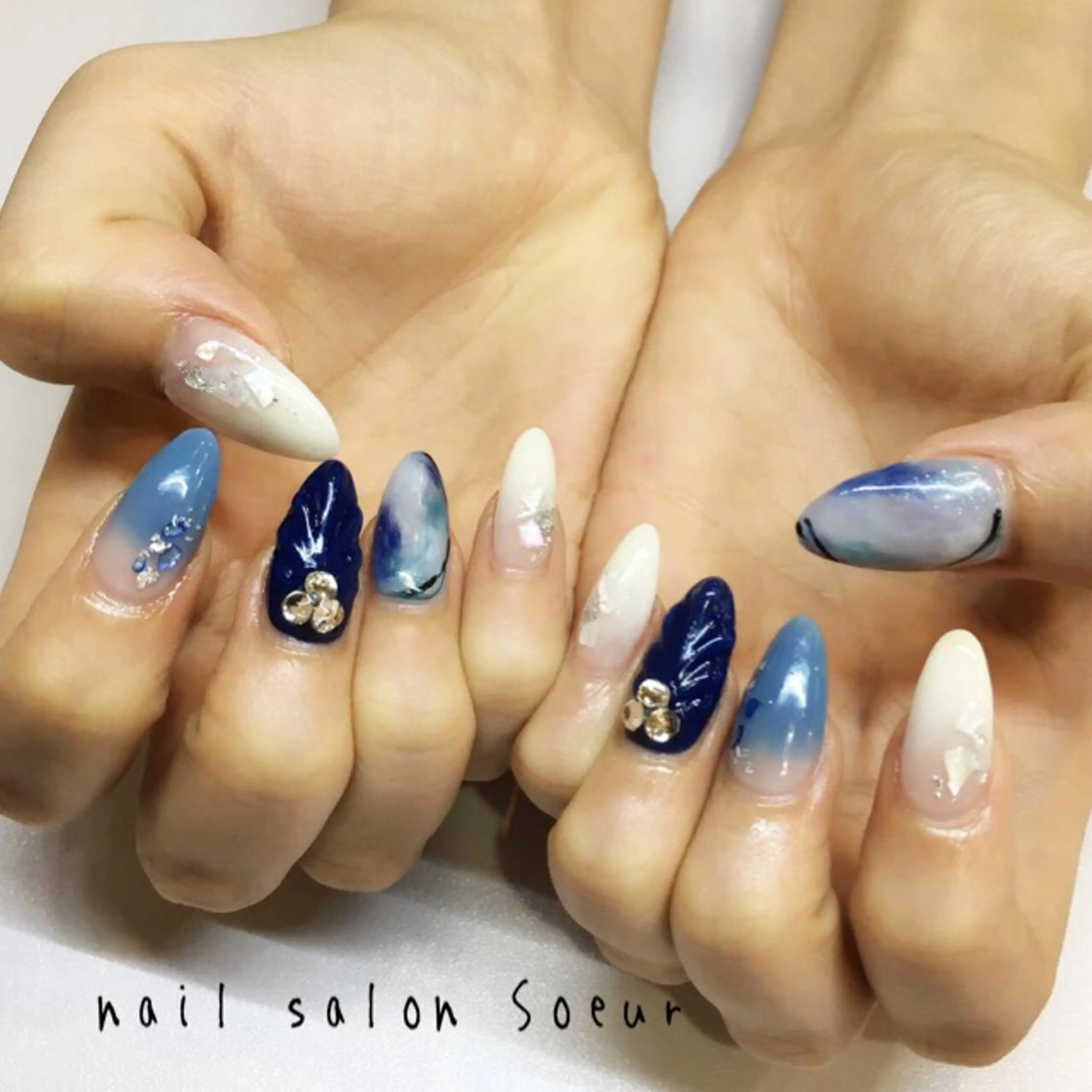 ネイル ブルー 持ち込み スカルプネイル ハンドネイル nail salon Soeurのネイルデザイン