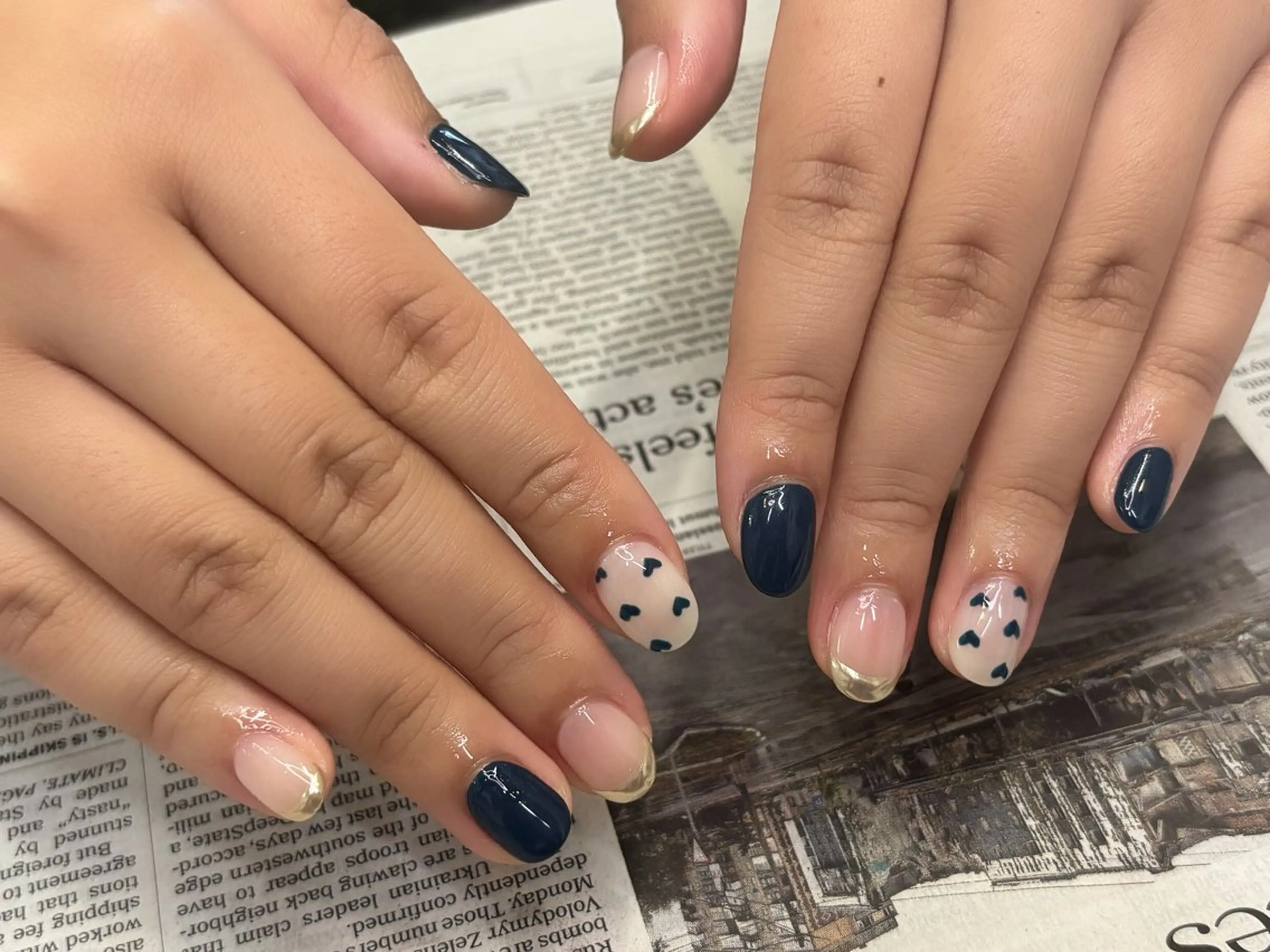 ネイル フレンチネイル ハート ミラーネイル ネイビー 春ネイル ハンドネイル M Hのその他イメージ