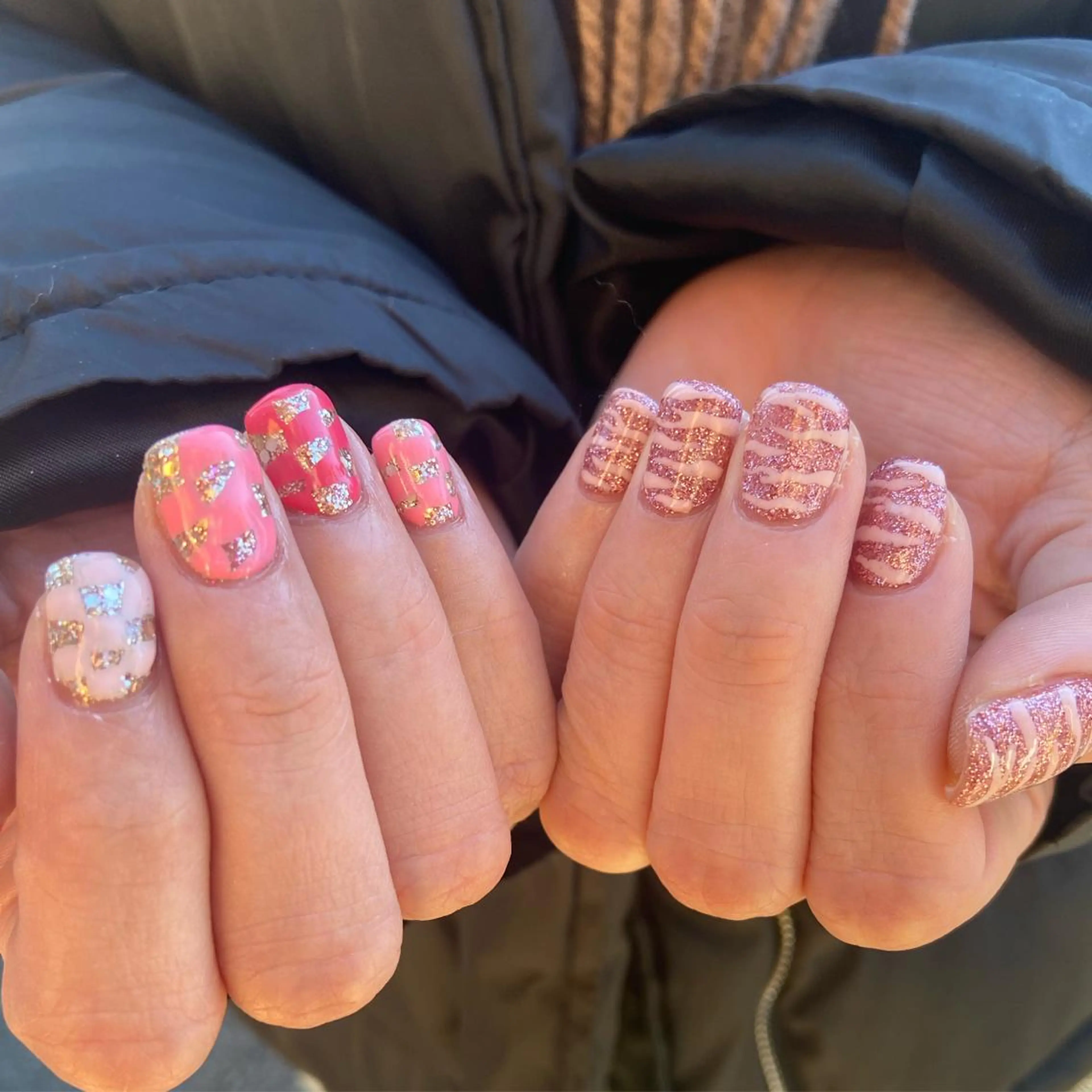 ネイル アニマル柄 アートネイル ラメ(グリッター) ピンク スクエアネイル . unffのネイルデザイン