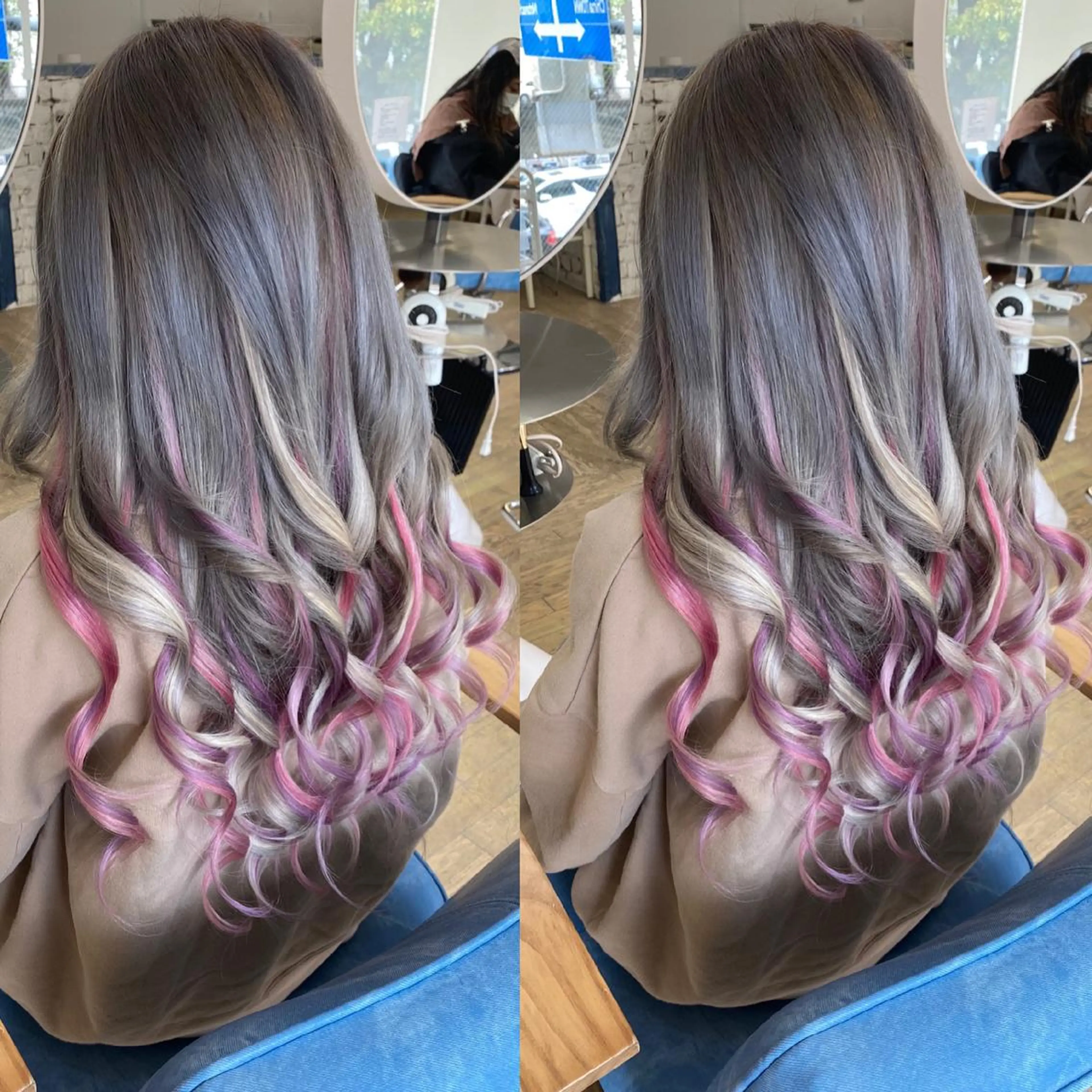 ロング カラー モモカ/ハイトーン /バレイヤージュのヘアスタイル