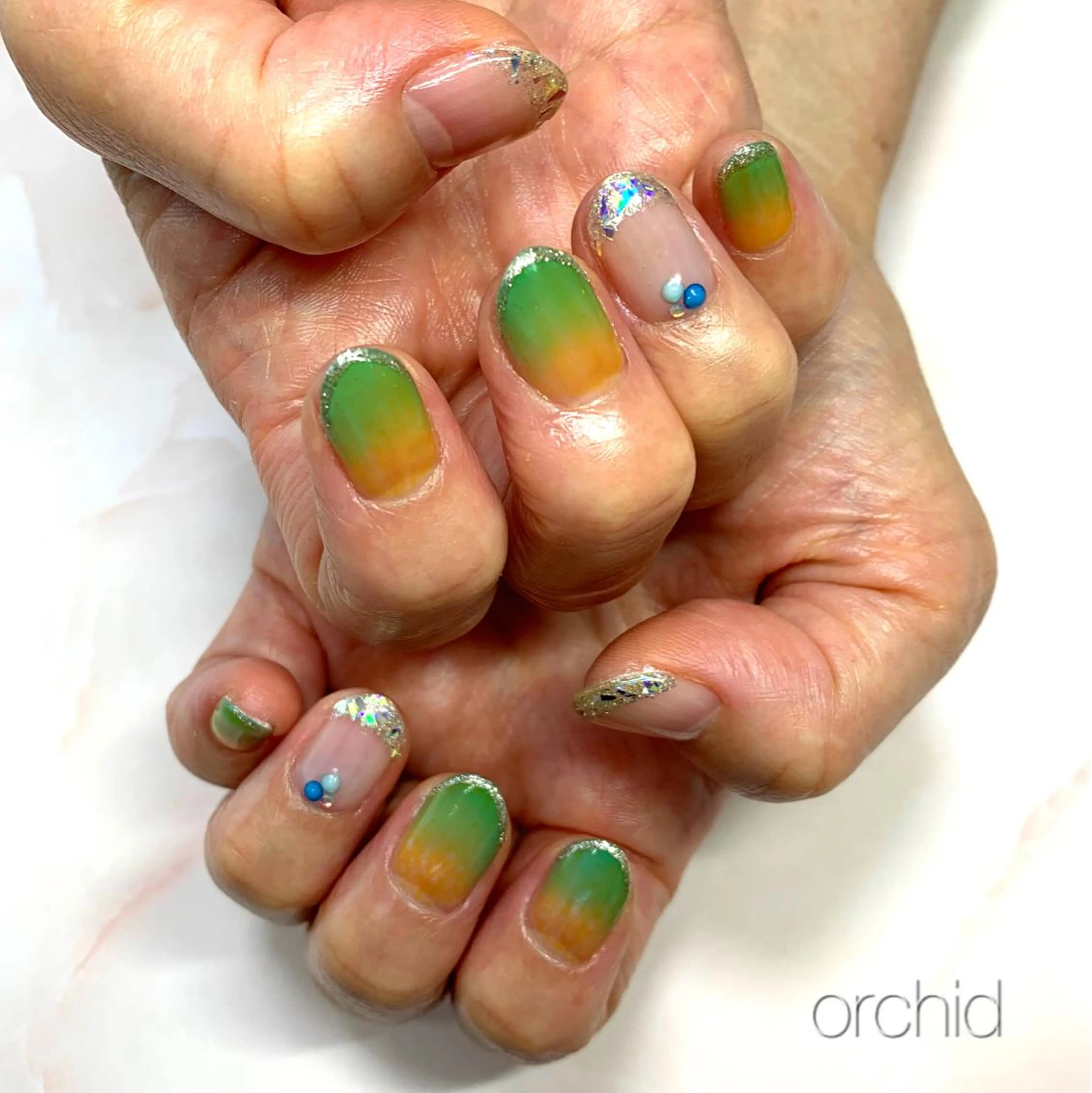 ネイル フレンチネイル ガラスフレンチ orchid ♡オーキッドのネイルデザイン