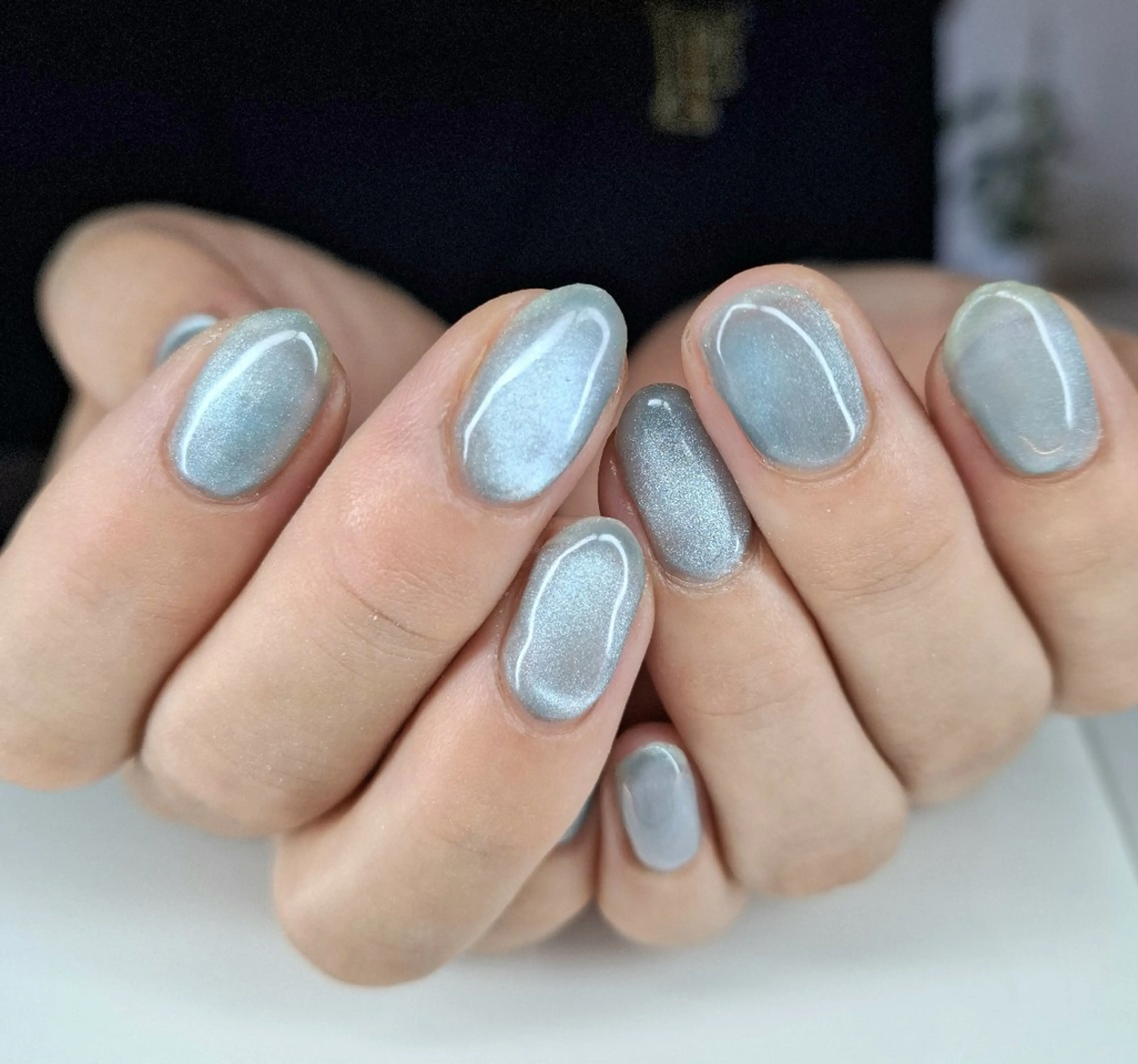 ネイル 水色 マグネットネイル マグネットワンカラー ワンカラーネイル KURONOSUHAIRDESIGN所属・岡林 えりのネイルデザイン