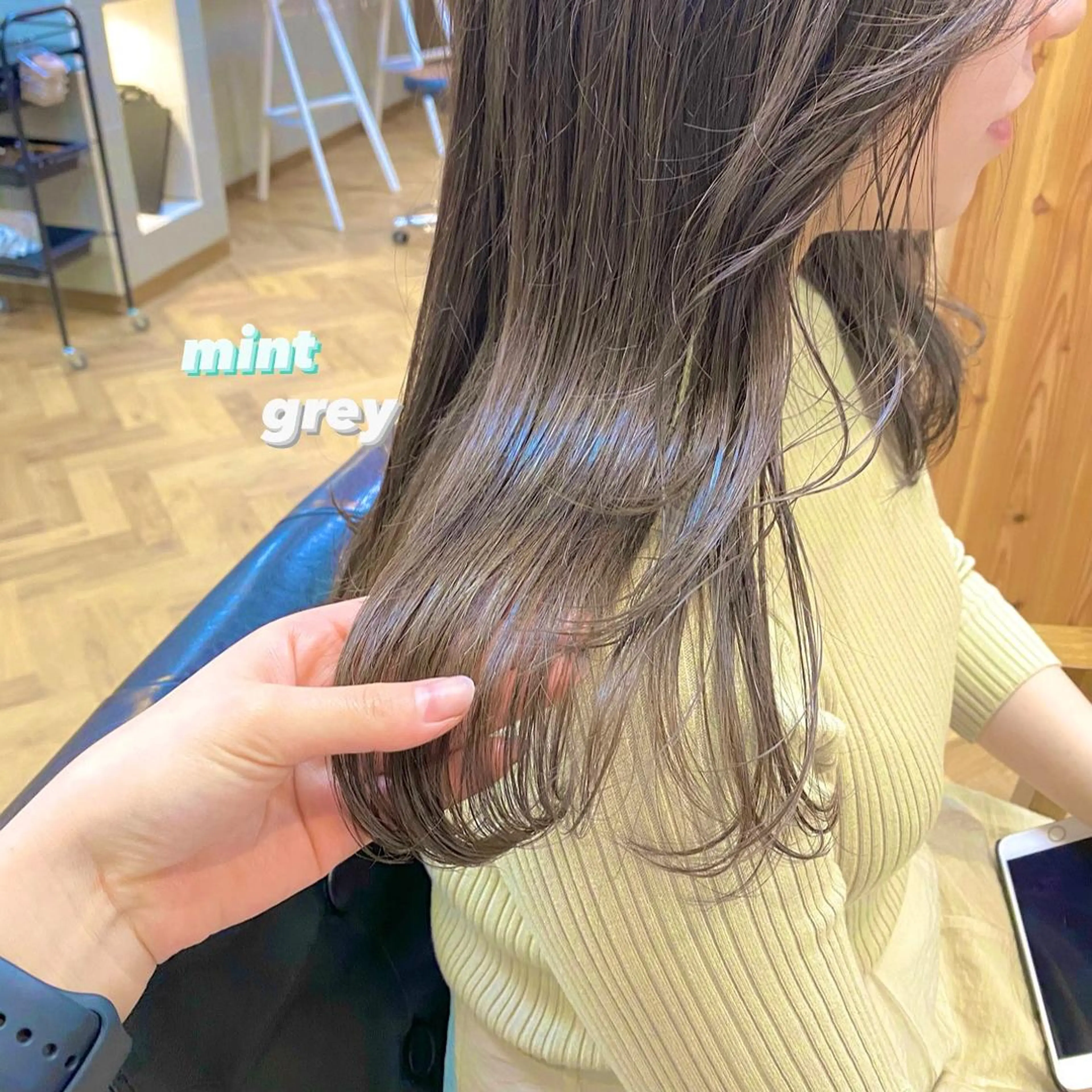 セミロング カラー パーマ ヘアアレンジ メンズ キッズ ネイル マツエク・マツパ 透明感カラー ミント EMANON梅田店所属・前川 朋香のヘアスタイル