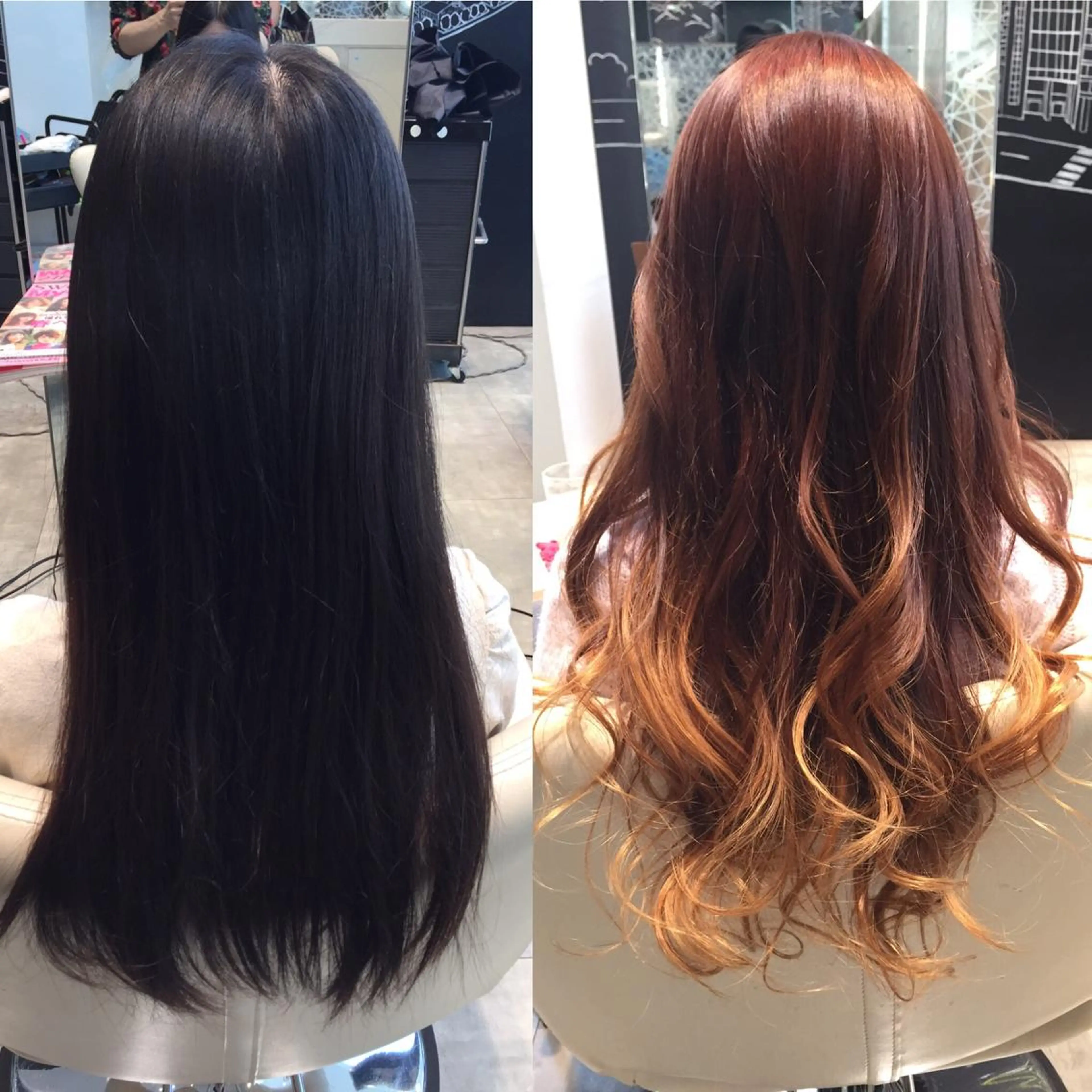 ミディアム セミロング ロング カラー 黒髪 グラデーションカラー Re:ta KANZOのヘアスタイル