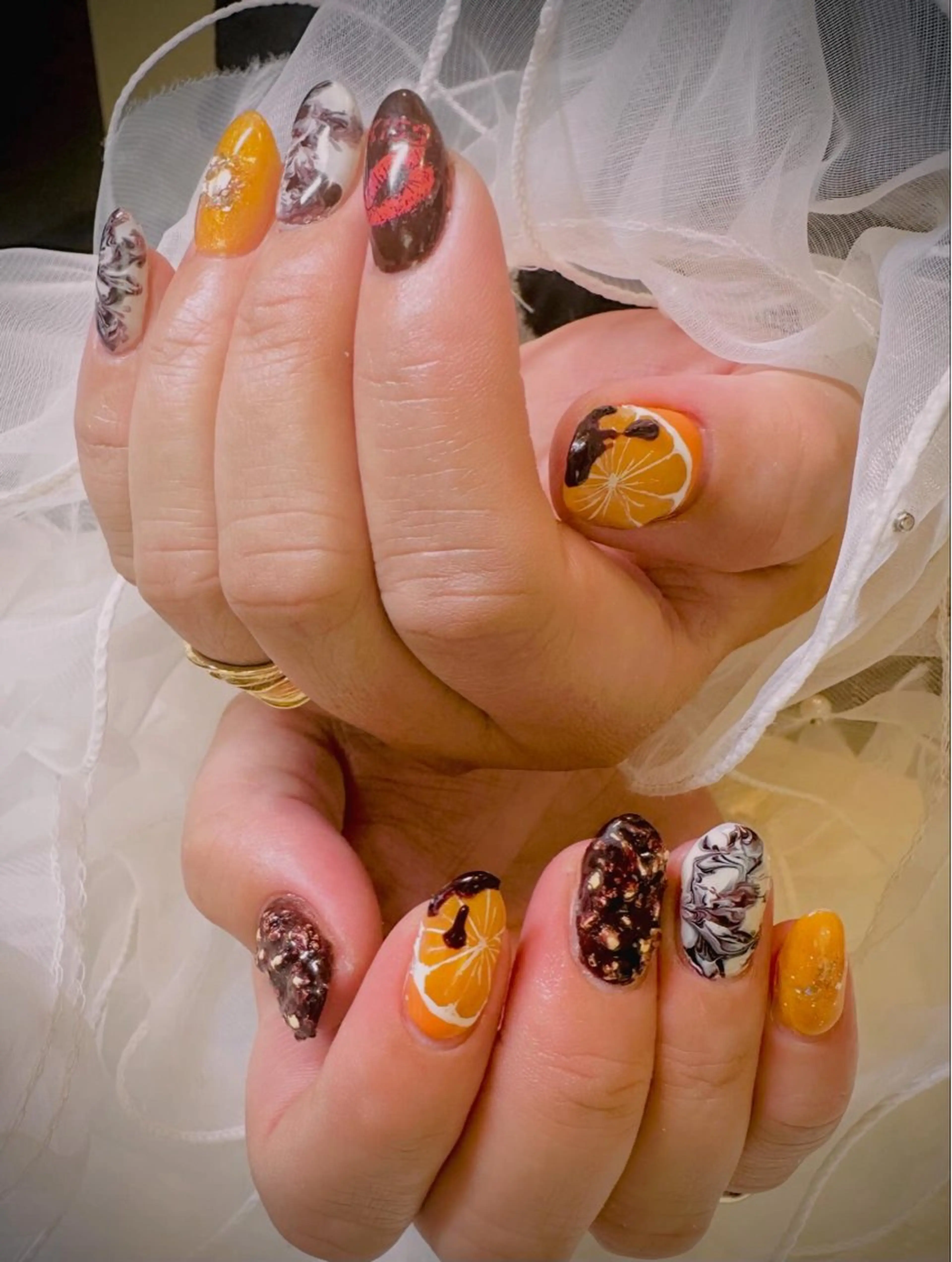 ネイル オレンジ ハンドネイル ネイルサロンエレノア所属・田端 笑理菜のネイルデザイン