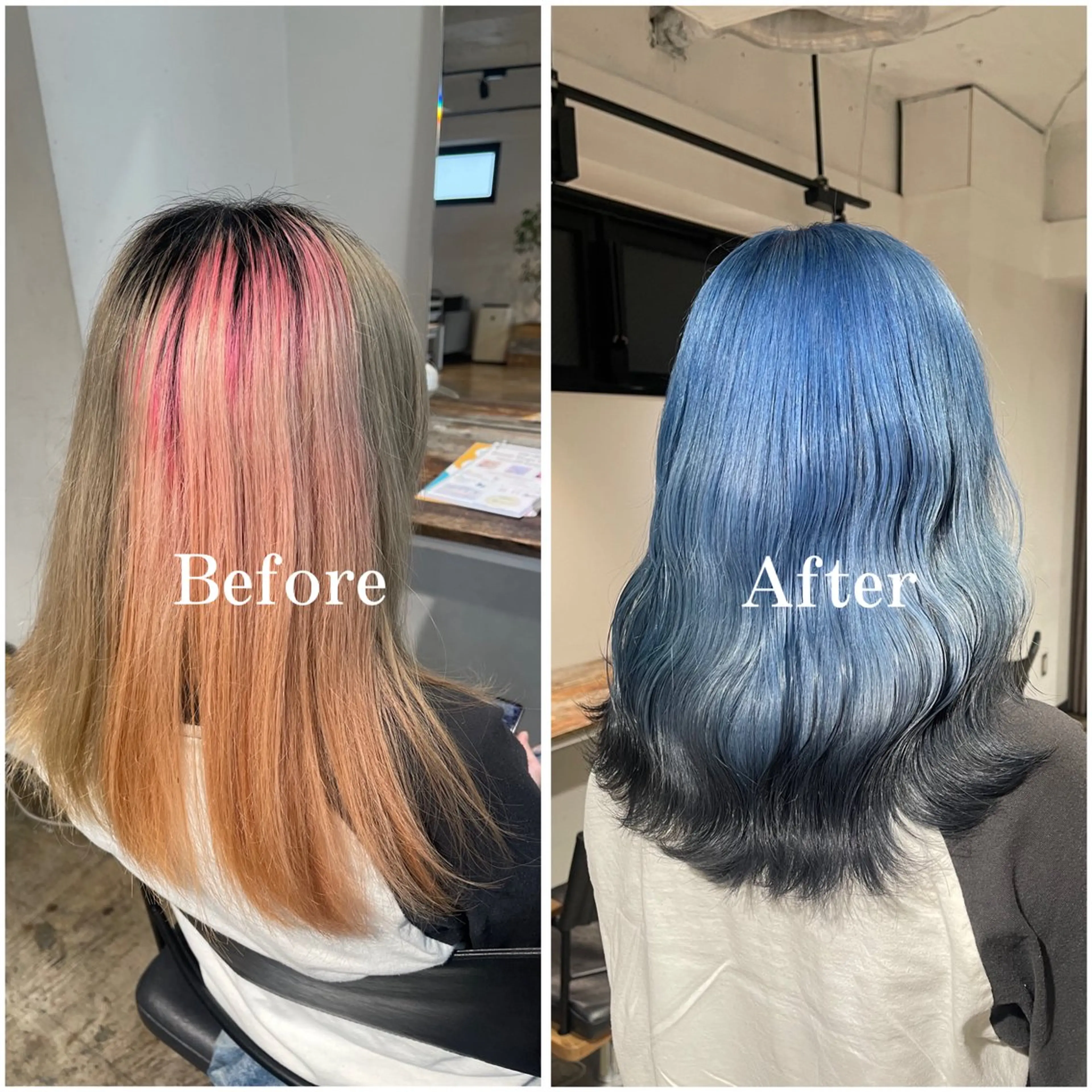 セミロング カラー ブリーチ デザインカラー ハイトーンカラー ヘアカラー ムラ修正/ ハイトーン💖Riaのヘアスタイル