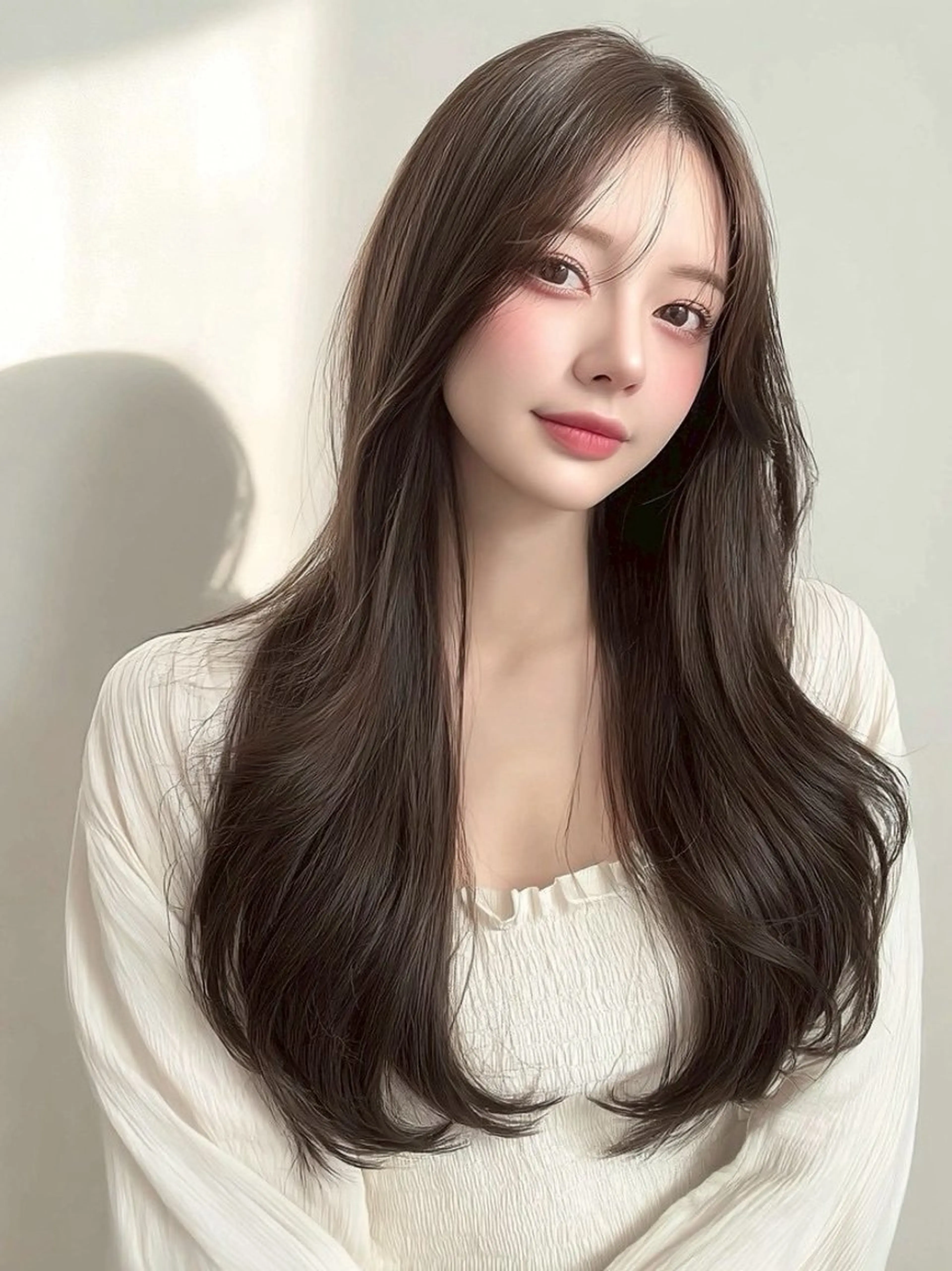 ロング カラー 透明感カラー くびれヘア 顔周りカット ヨシンモリ 韓国風ヘア カット ヘアカラー トリートメント 京都韓国ヘア🇰🇷 /髪質改善/透カラーのヘアスタイル