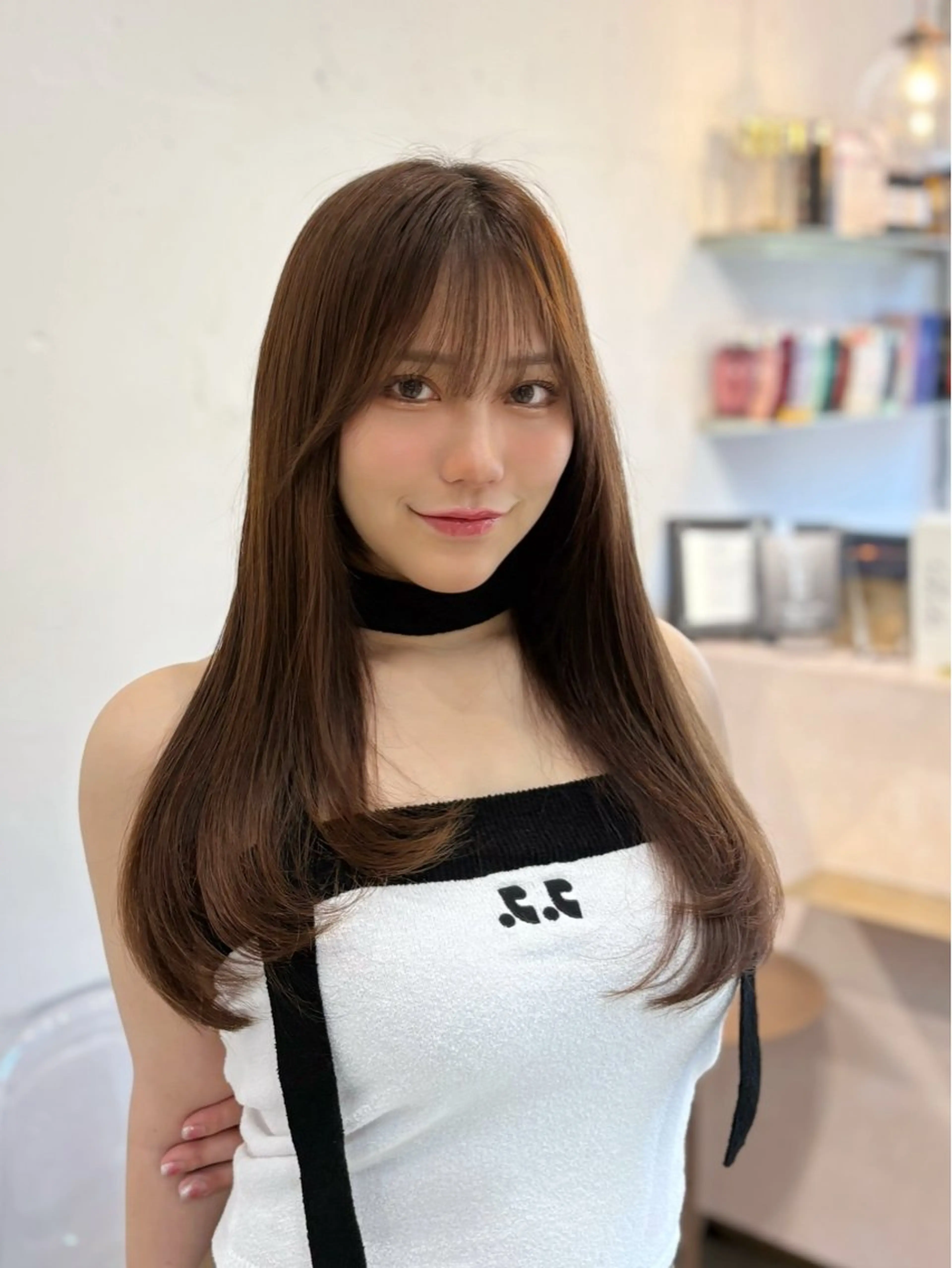 セミロング カラー パーマ ヘアアレンジ 新宿/小顔レイヤー/ 顔まわり/西慶太朗のヘアスタイル