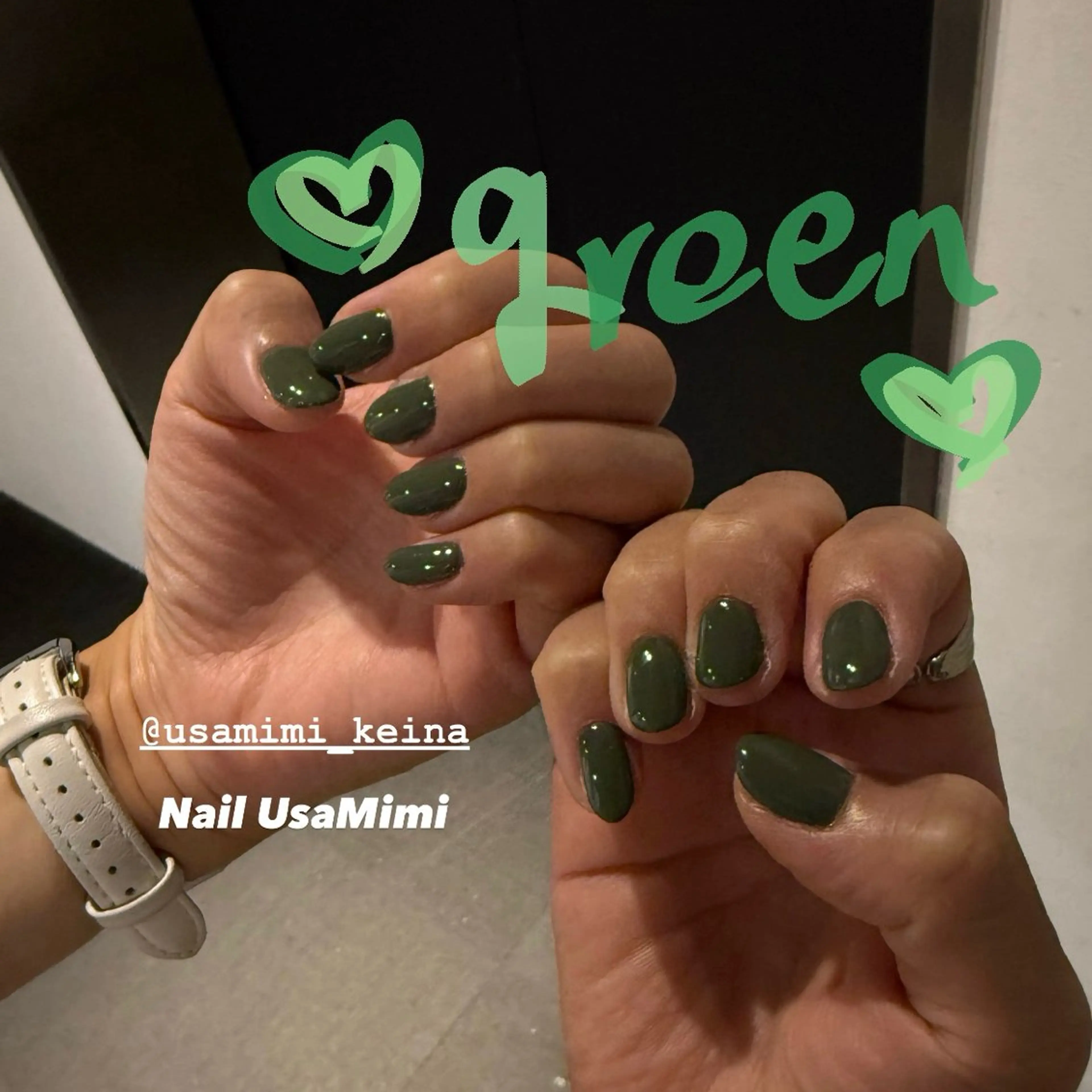 ネイル ジェルネイル グリーン 氷ネイル・うるうるネイル 韓国ネイル マグネットネイル 本町NailUsaM imi KEINAのネイルデザイン