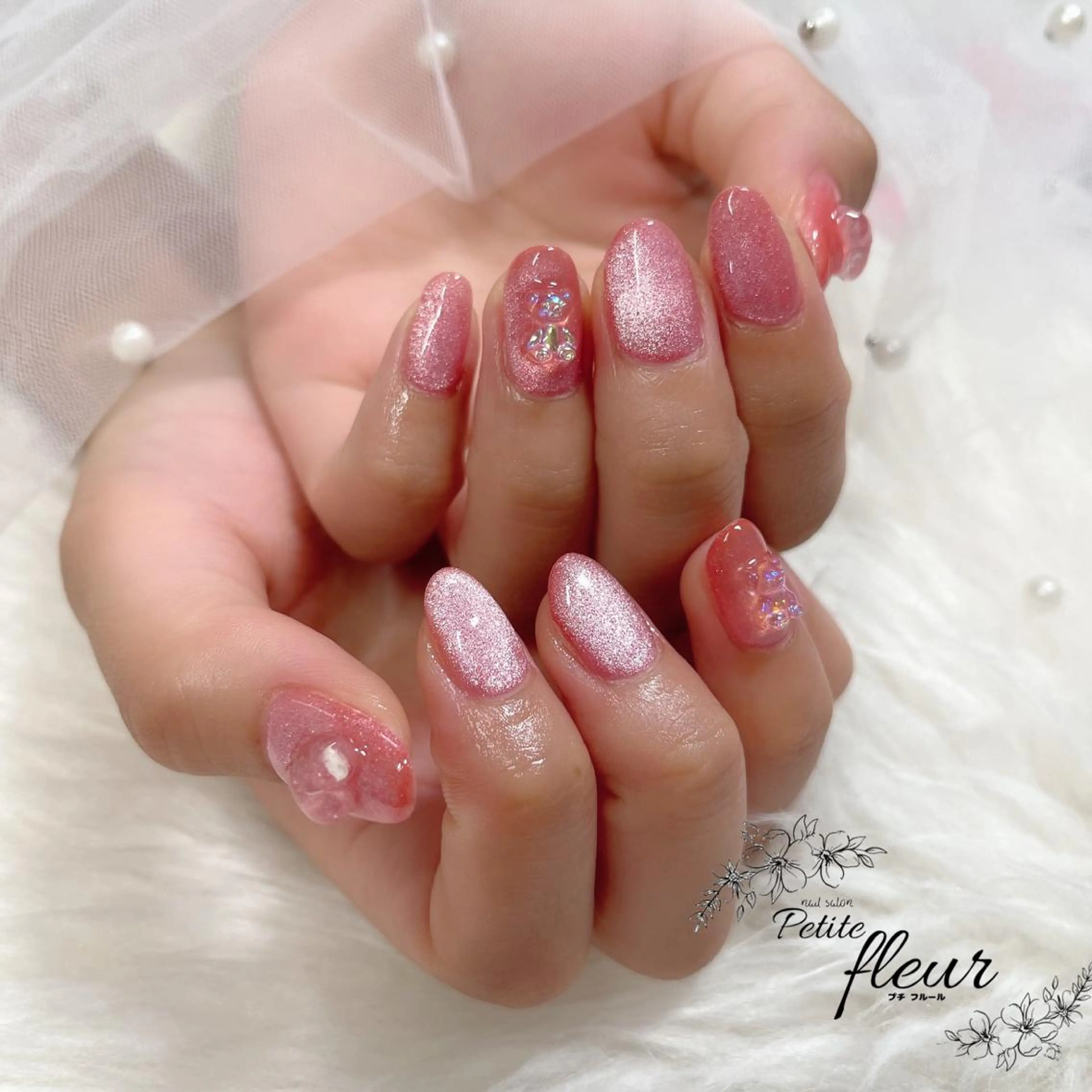 ネイル ハート 氷ネイル・うるうるネイル マグネットネイル マグネットワンカラー ワンカラーネイル ハンドネイル ❁⃘*。Petite fleur❁⃘*りさのネイルデザイン
