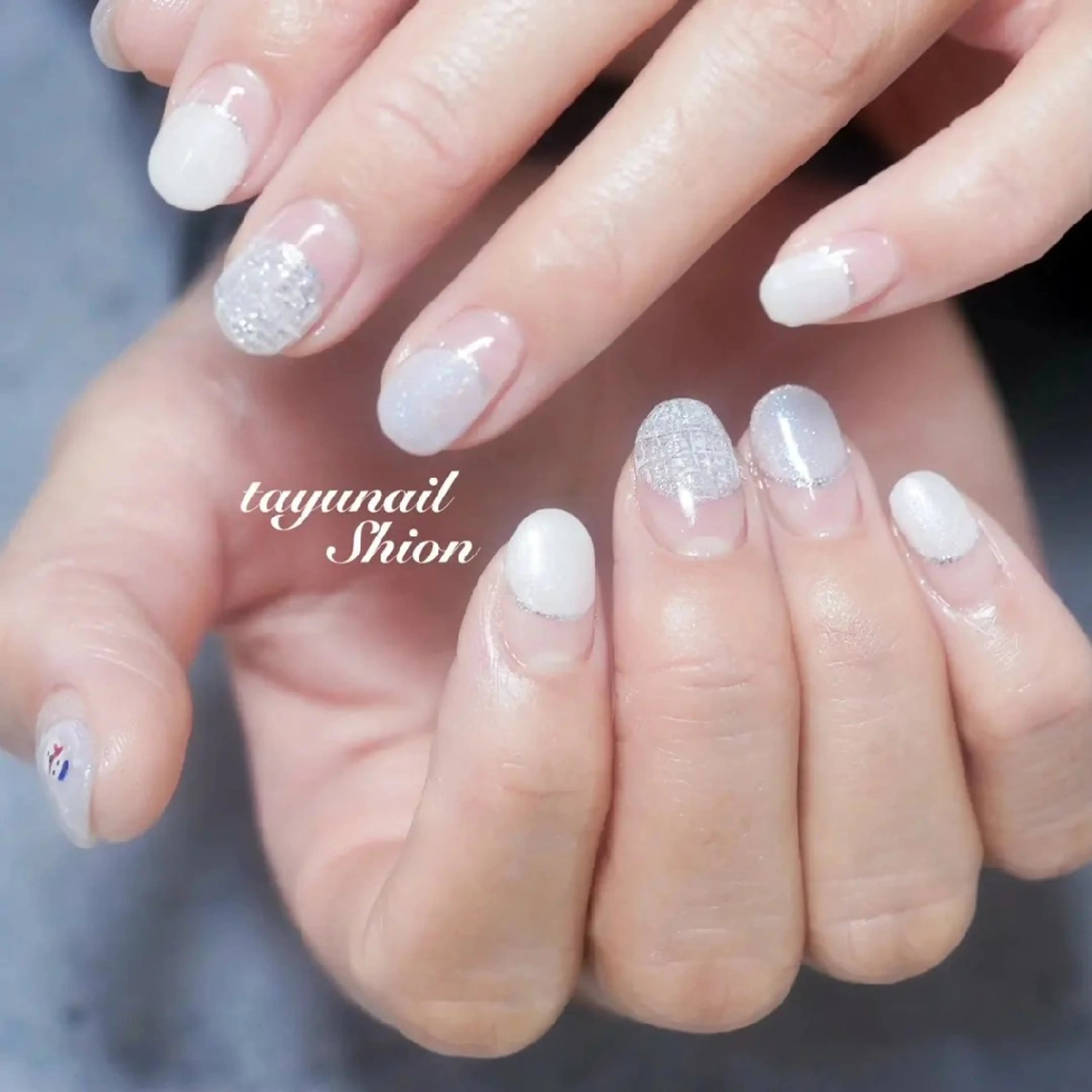 ネイル フレンチネイル ジェルネイル ラメ(グリッター) パラジェル ツイードネイル ネイルサロン・ネイルスクール　たゆnail所属・ネイルサロン 【たゆnail】のネイルデザイン