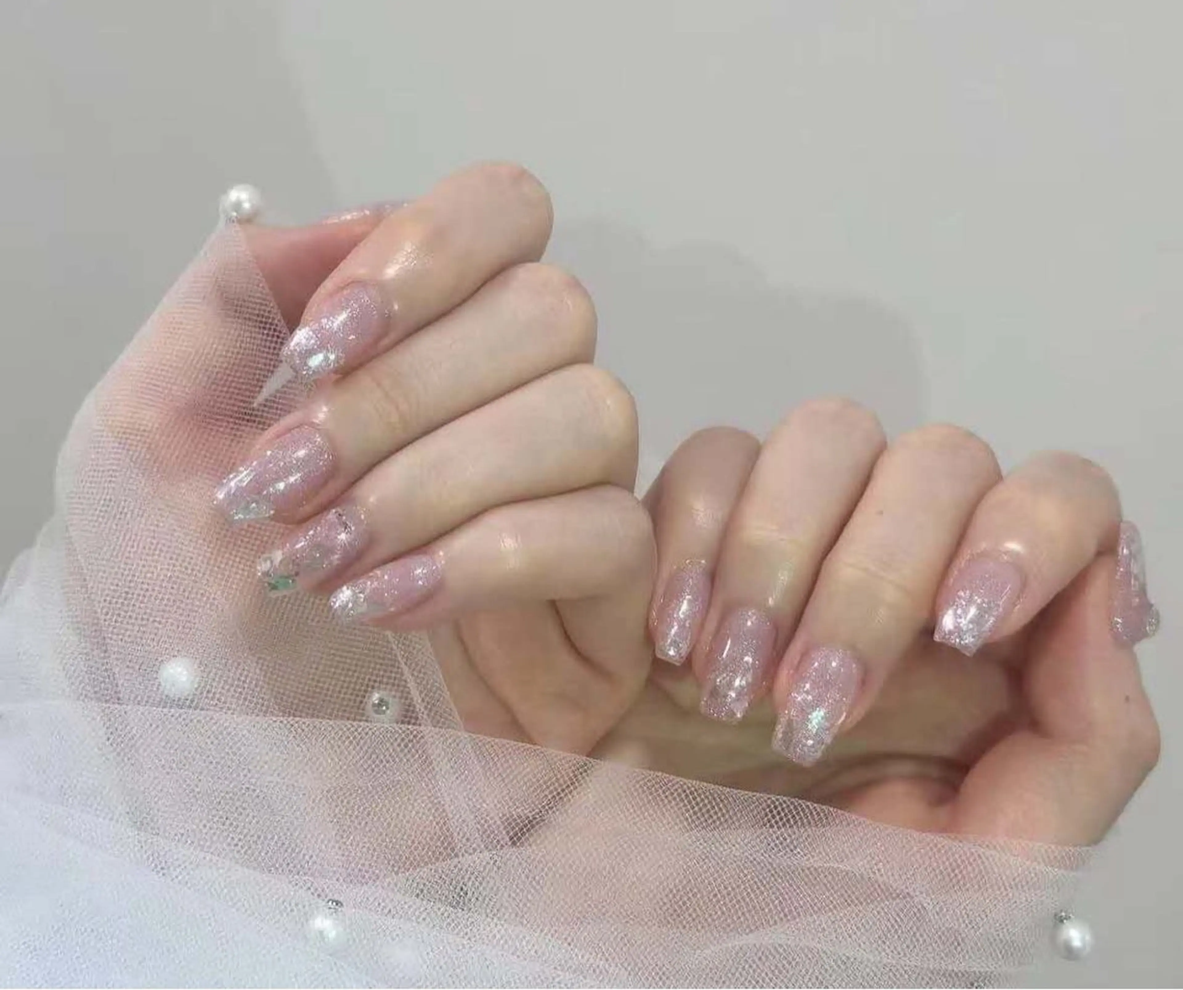 ネイル フラワーネイル フレンチネイル ジェルネイル ガラスフレンチ ハート ハンドネイル BabyYouMi nailのネイルデザイン