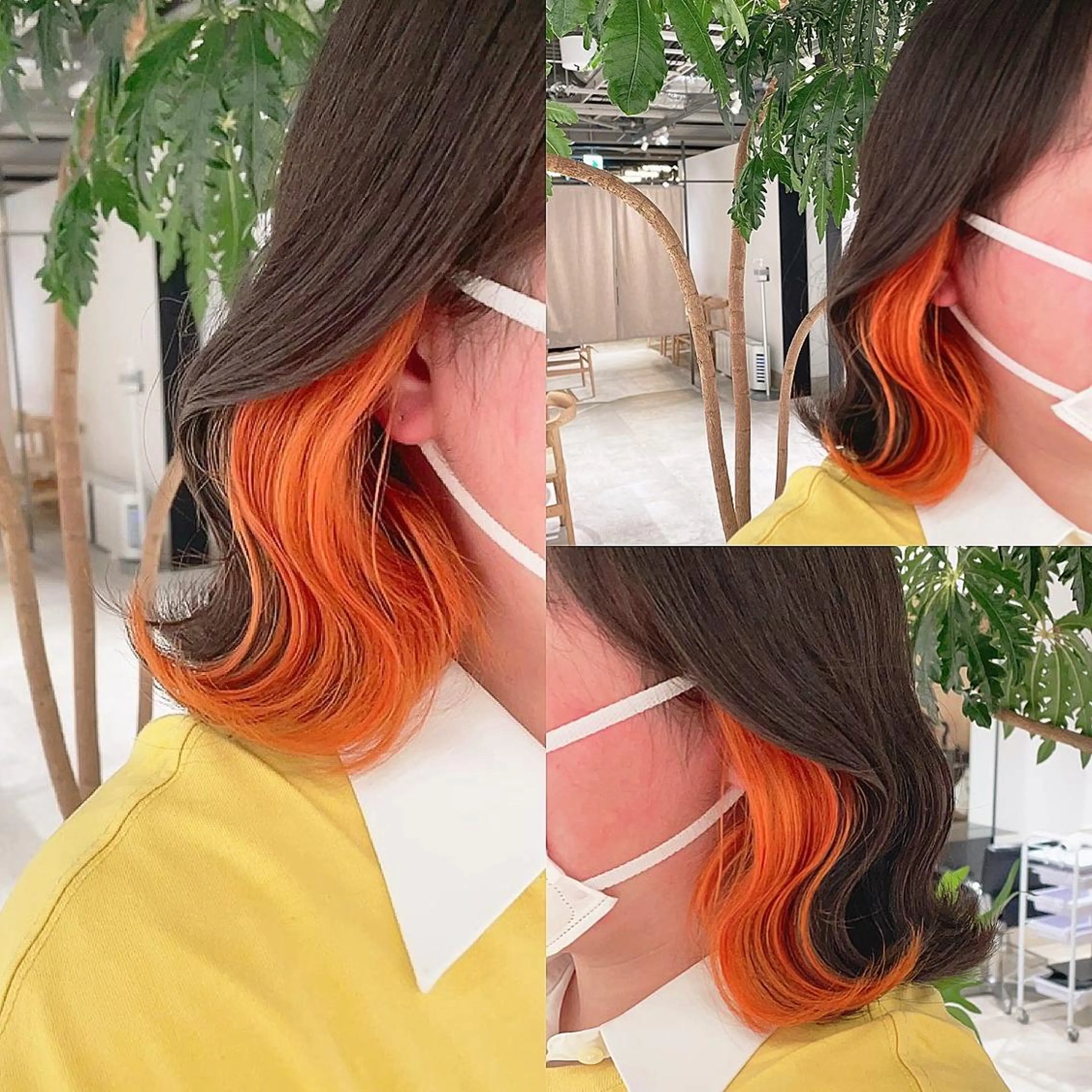 ショート カラー ブリーチ イヤリングカラー オレンジ ヘアカラー トリートメント 渋谷:インナーカラー ／🍒エリカ🍒のヘアスタイル