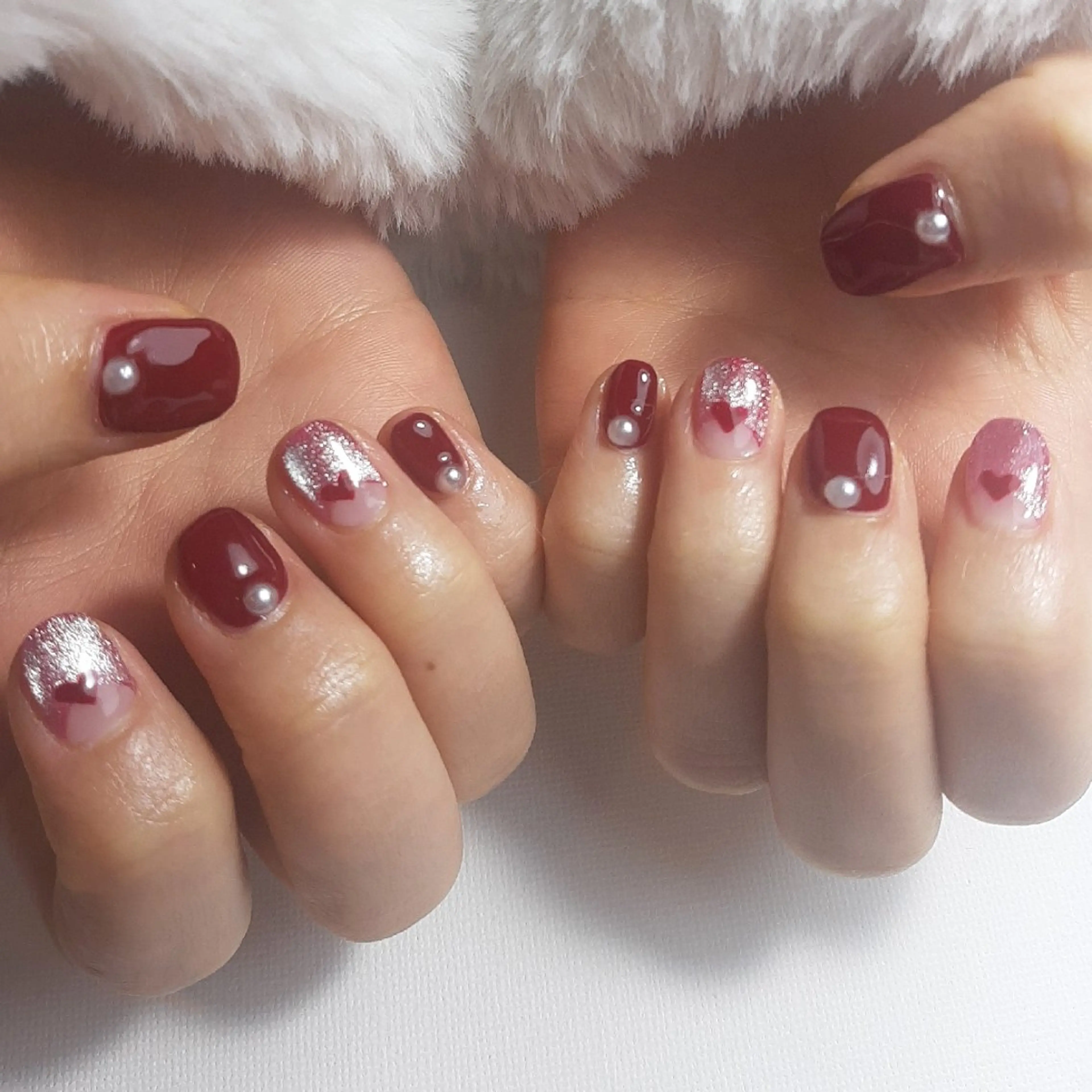 ネイル ボルドー フレンチネイル ジェルネイル 持ち込み 逆フレンチ owlnail /持込みデザイン専門のネイルデザイン