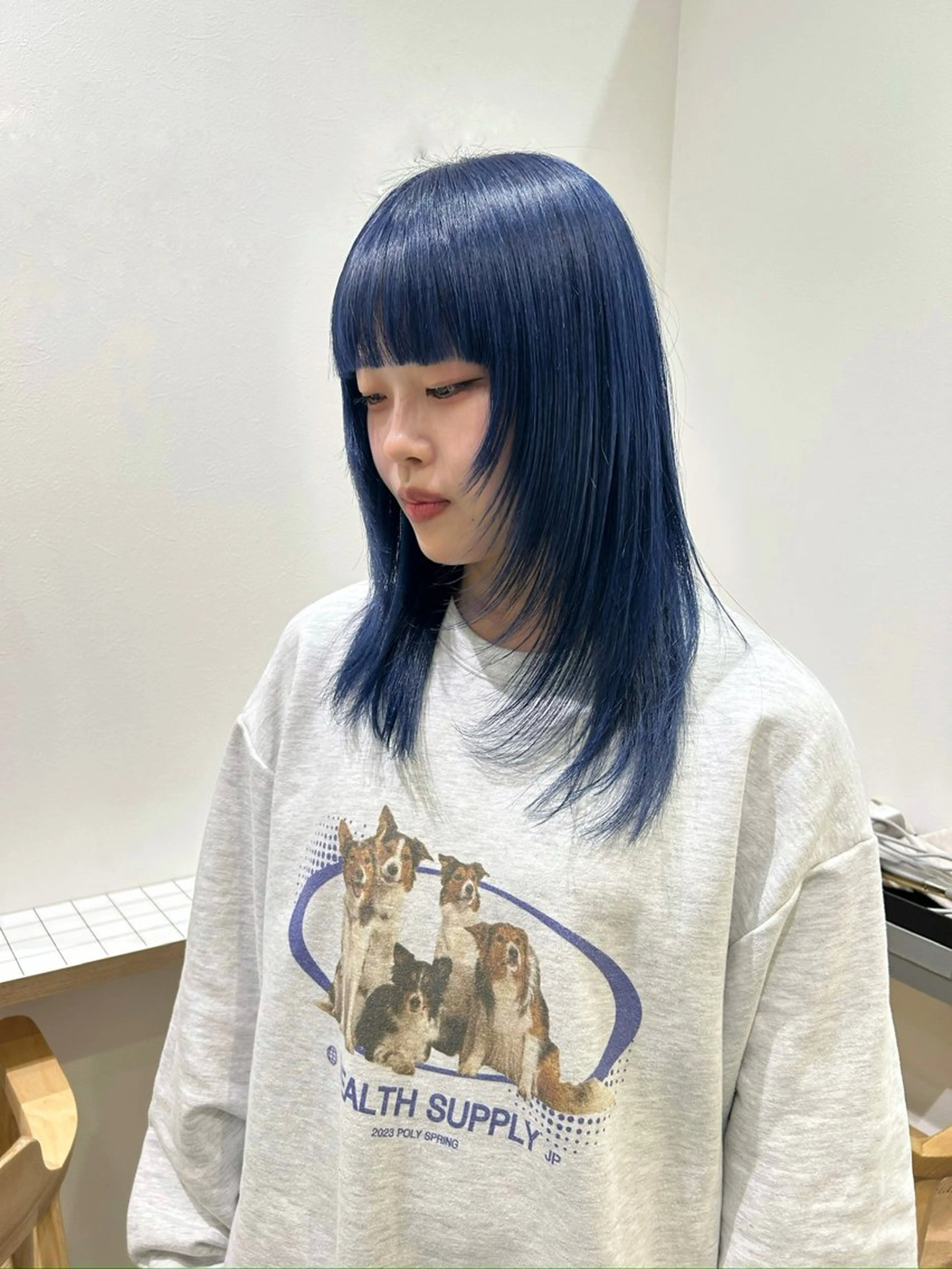 ミディアム カラー ブルーカラー ネイビーカラー シルバー ヘアカラー トリートメント KAZU keshiki大名のヘアスタイル