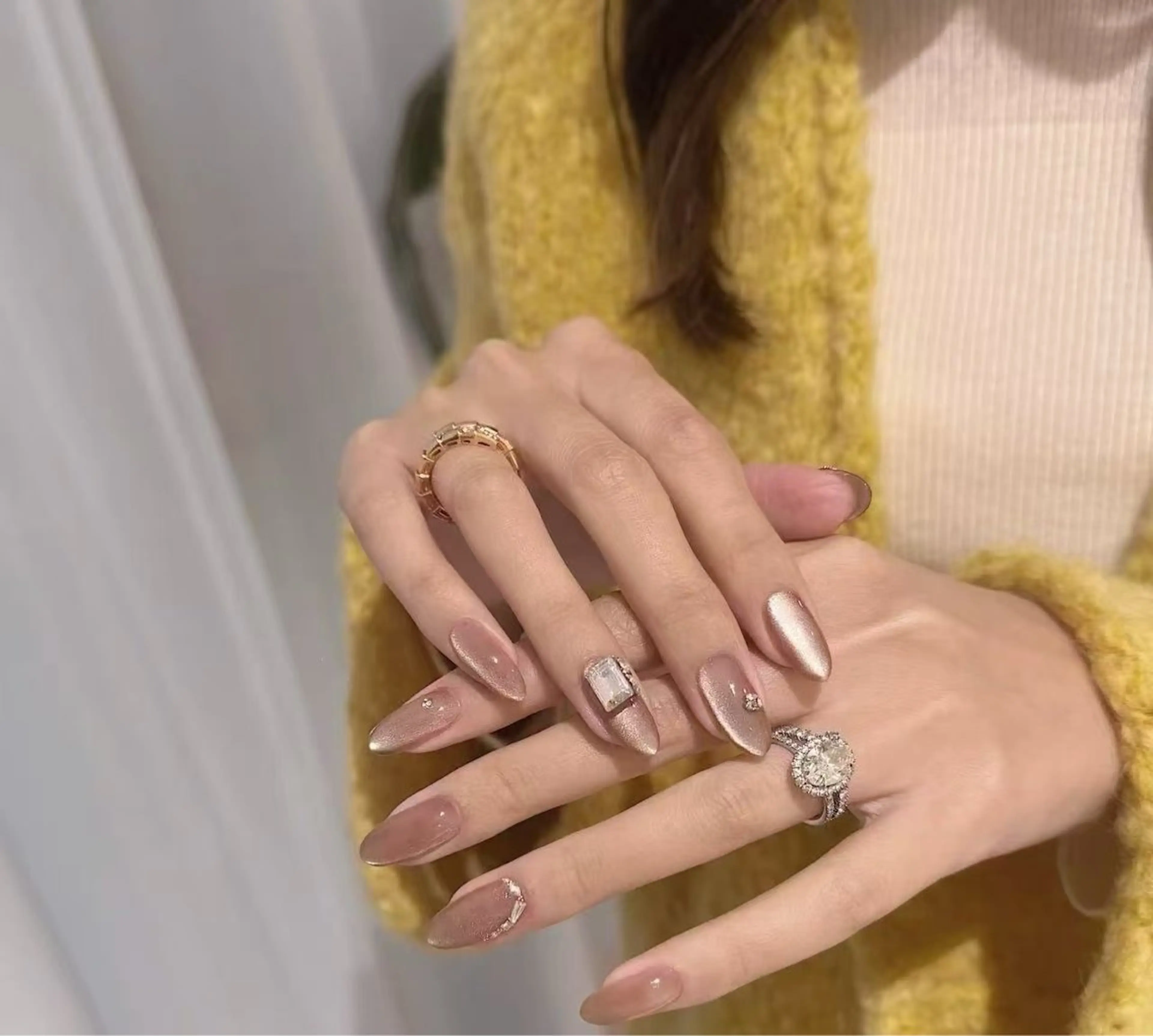 ネイル フラワーネイル フレンチネイル ジェルネイル ガラスフレンチ ハート ハンドネイル BabyYouMi nailのネイルデザイン