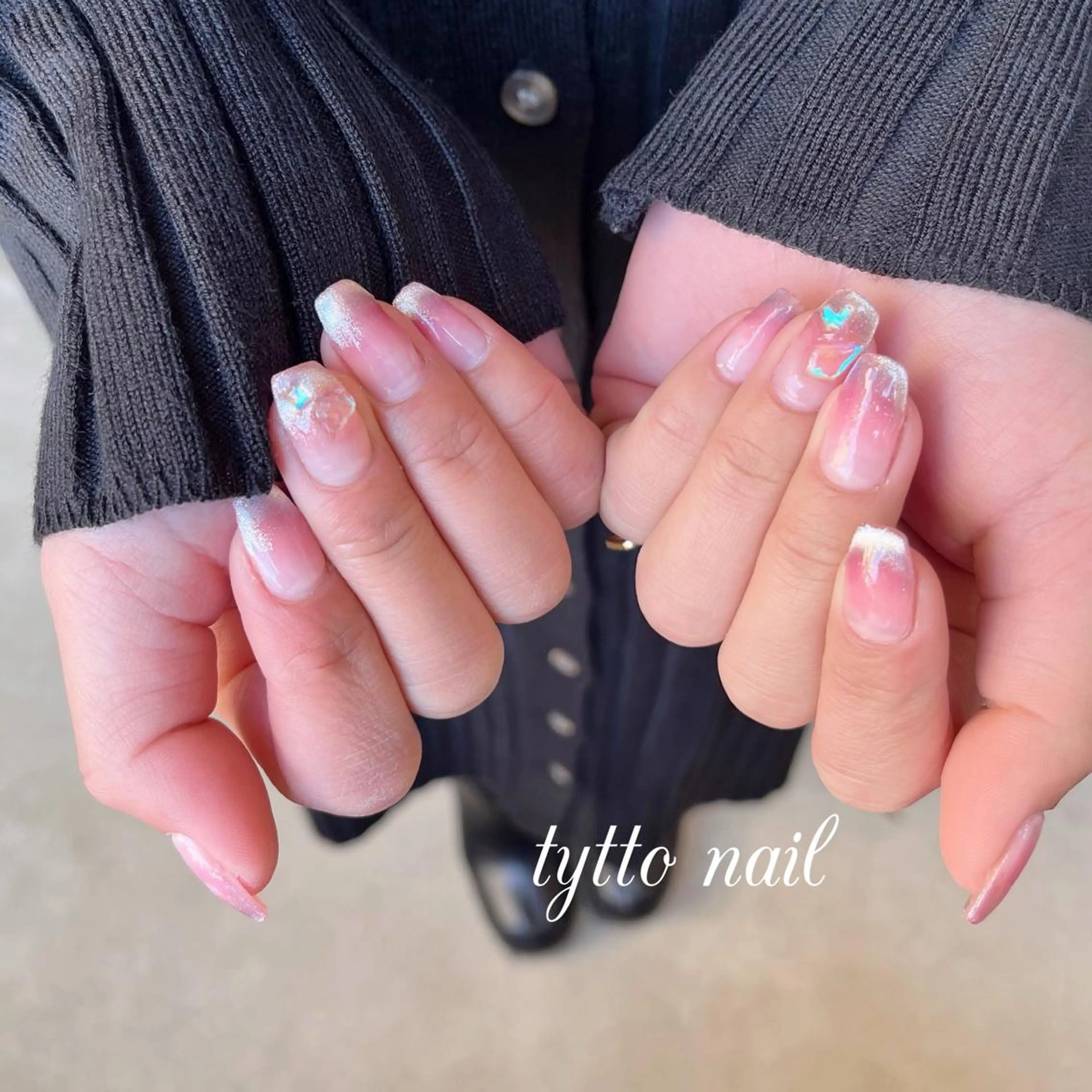 ネイル フレンチネイル 氷ネイル・うるうるネイル マグネットネイル マグネットフレンチ ピンク tytto nail ❤︎‪‪eri‪‪のネイルデザイン