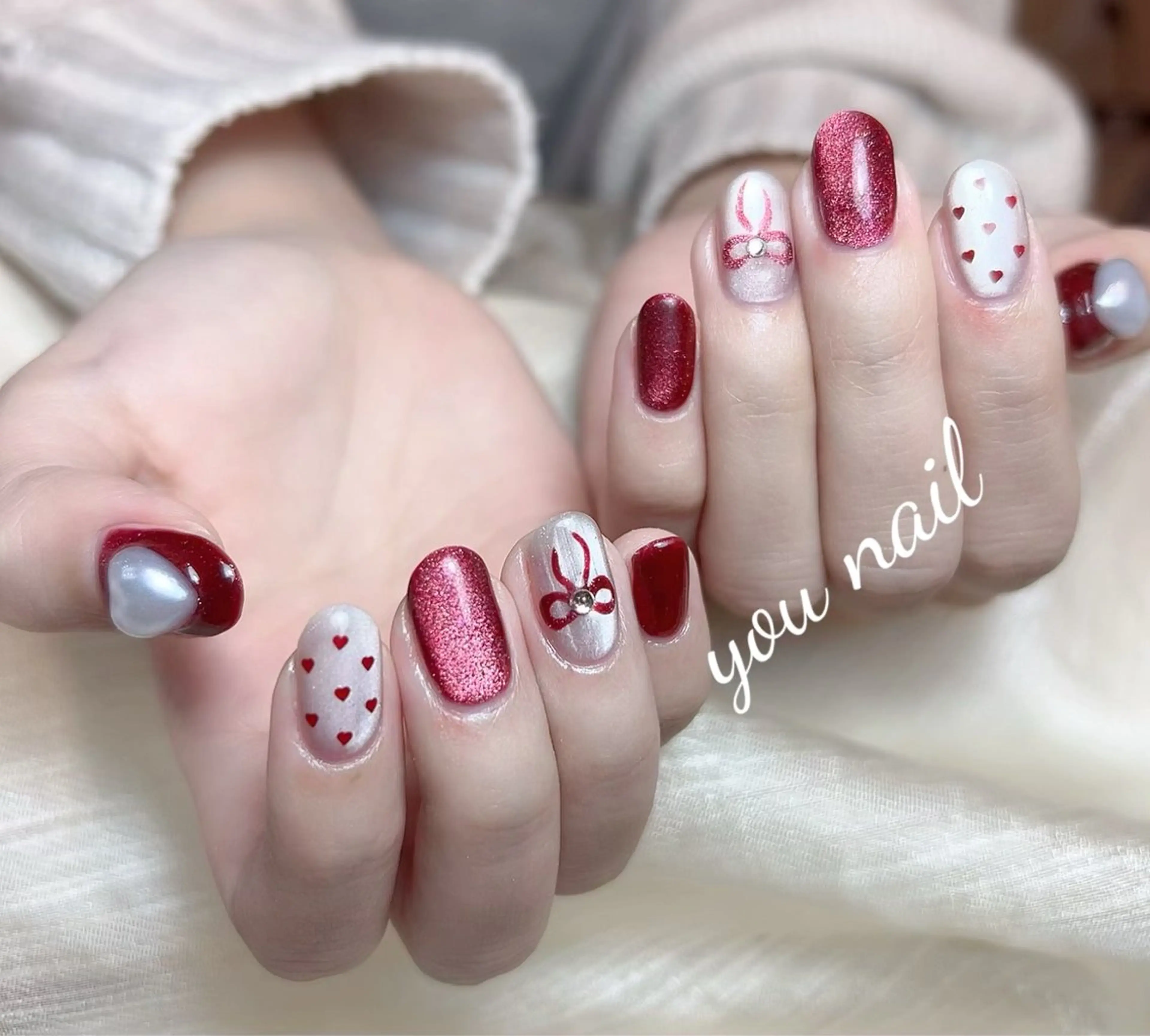 ネイル ハート マグネットネイル リボン You nailのネイルデザイン