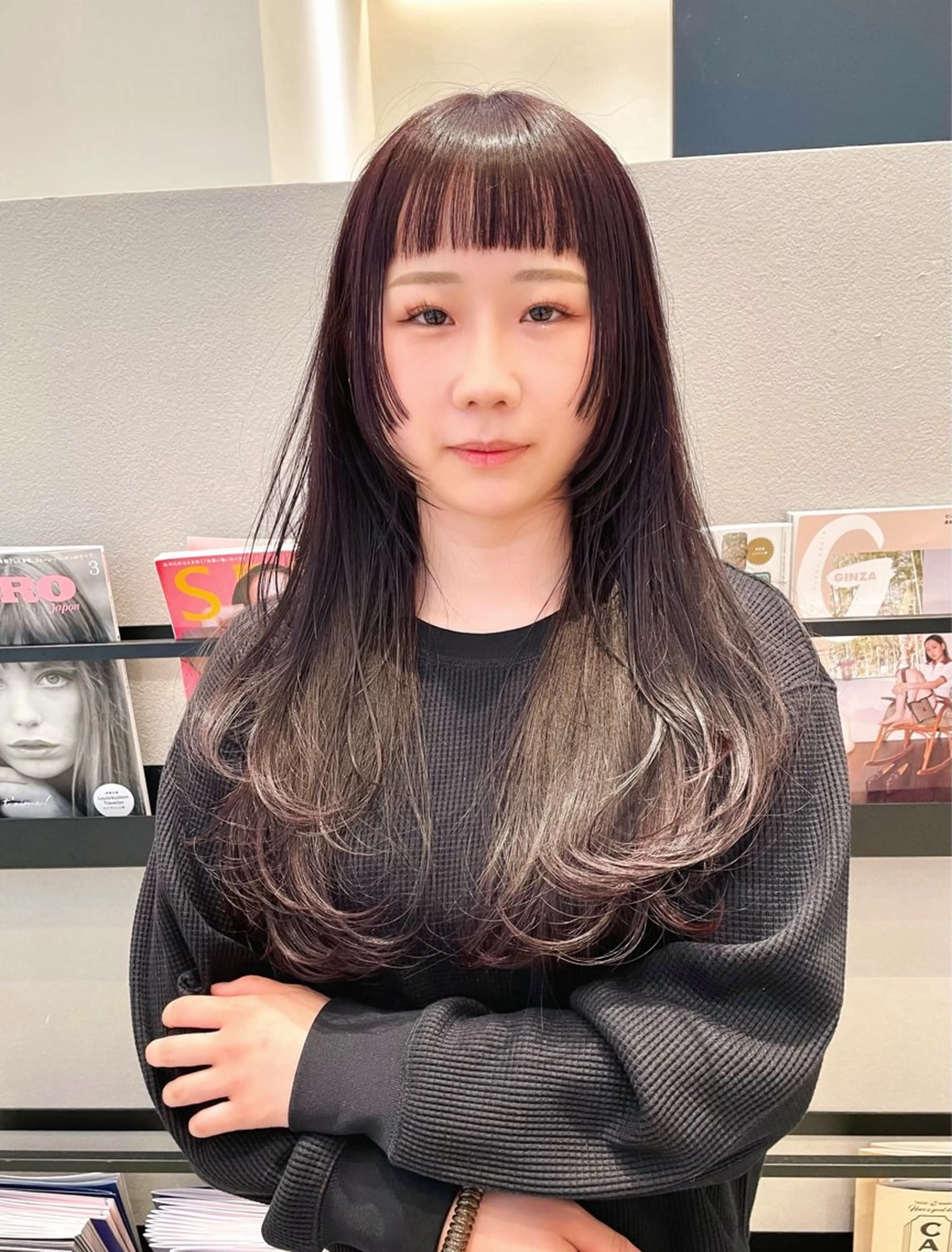 ロング カラー カシス レッドカラー 姫カット レイヤーカット シャギー BELLA/天王寺/ 似合わせ/木浦心のヘアスタイル