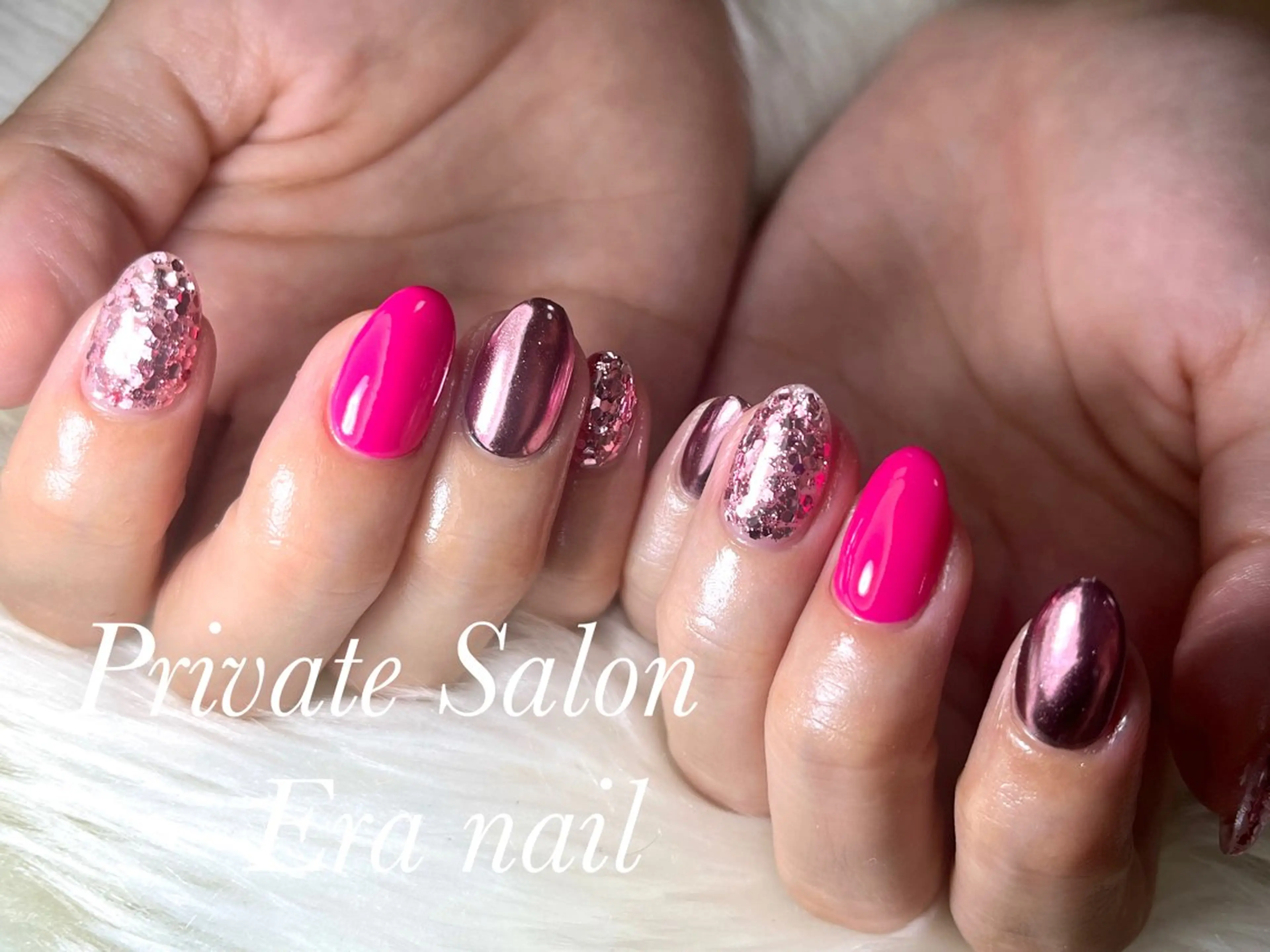 ネイル ミラーネイル ピンク ハンドネイル Era nailのネイルデザイン