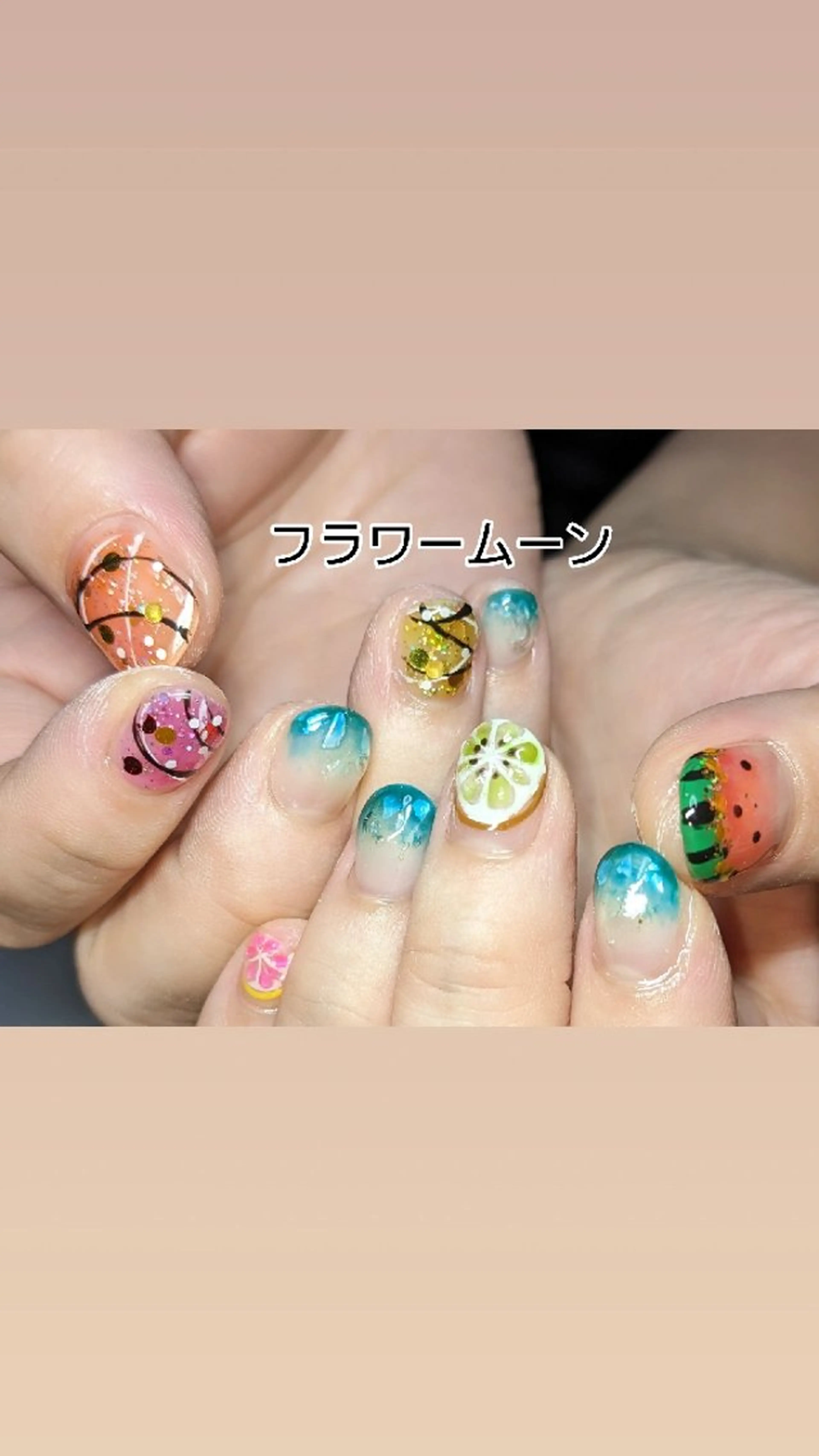 ネイル ヨーヨーネイル ハンドネイル ハンドケア フラワー ムーンのネイルデザイン